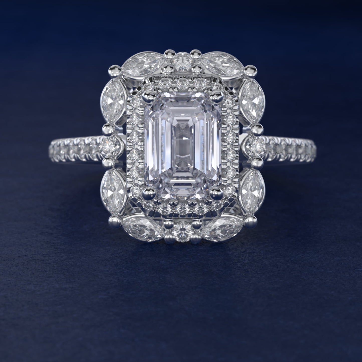 Romantic Diamond Floral Halo Engagement Ring in 14k White Gold (1/2 ct. tw.) - Emerald Center