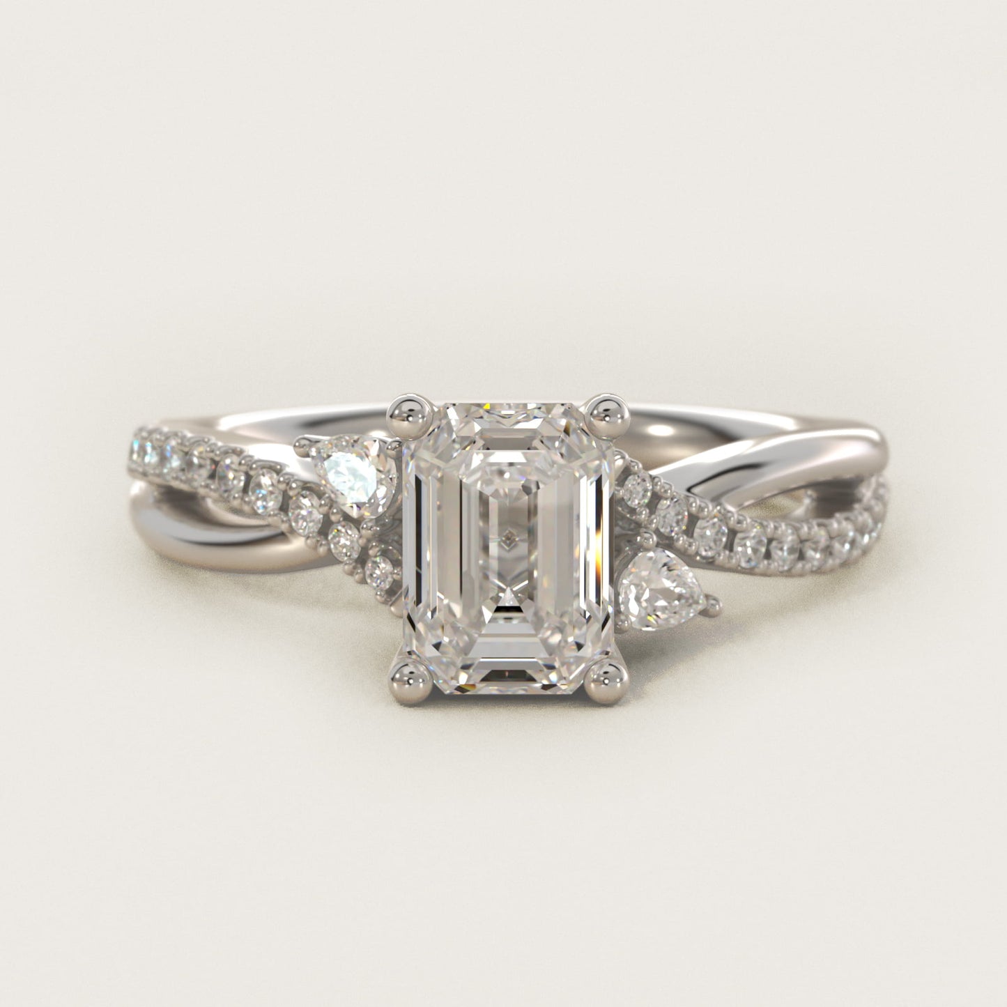 Romantic Diamond Floral Asymmetrical Twist Engagement Ring in 14k White Gold (1/4 ct. tw.) - Emerald Center