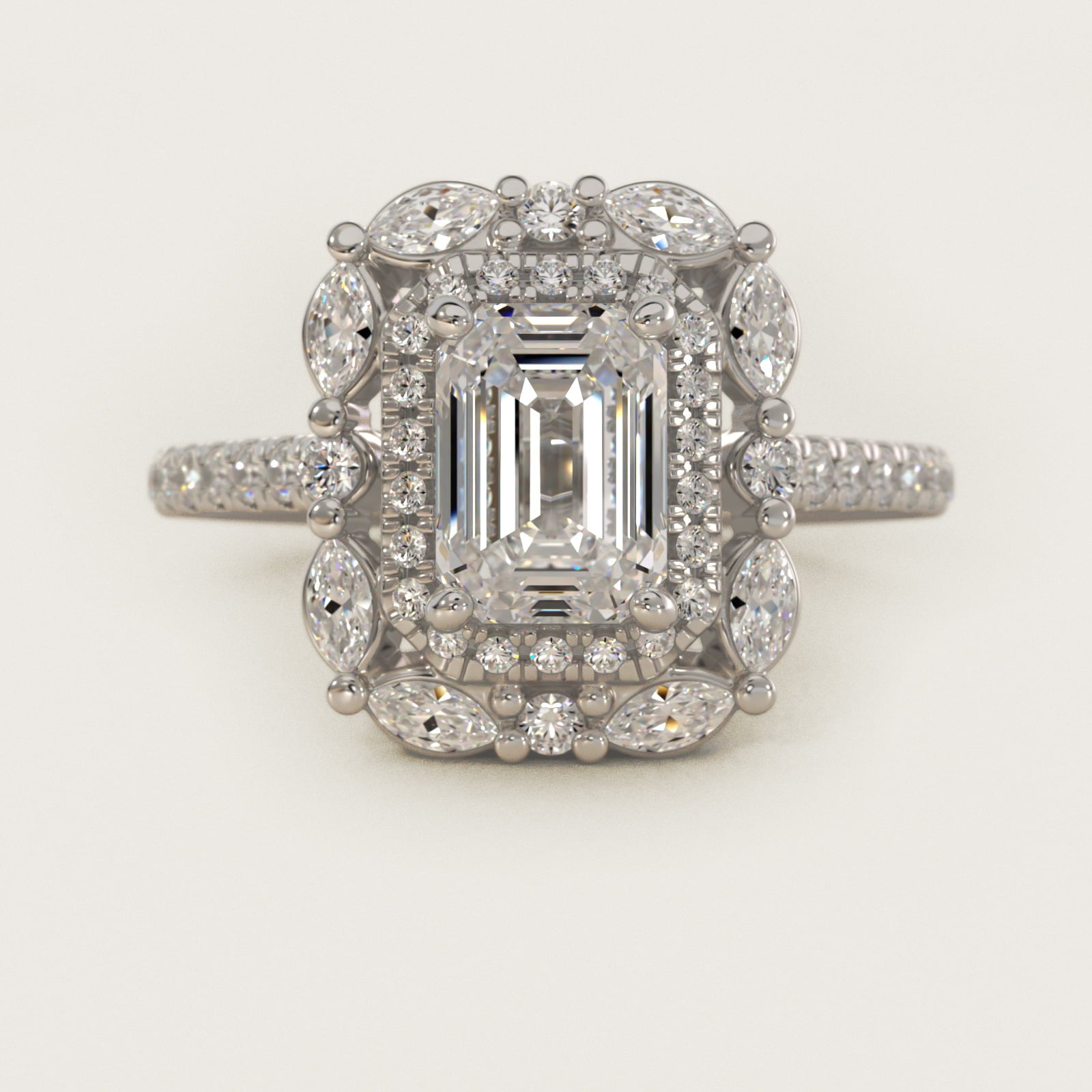 Romantic Diamond Floral Halo Engagement Ring in 18k White Gold (1/2 ct. tw.) - Emerald Center