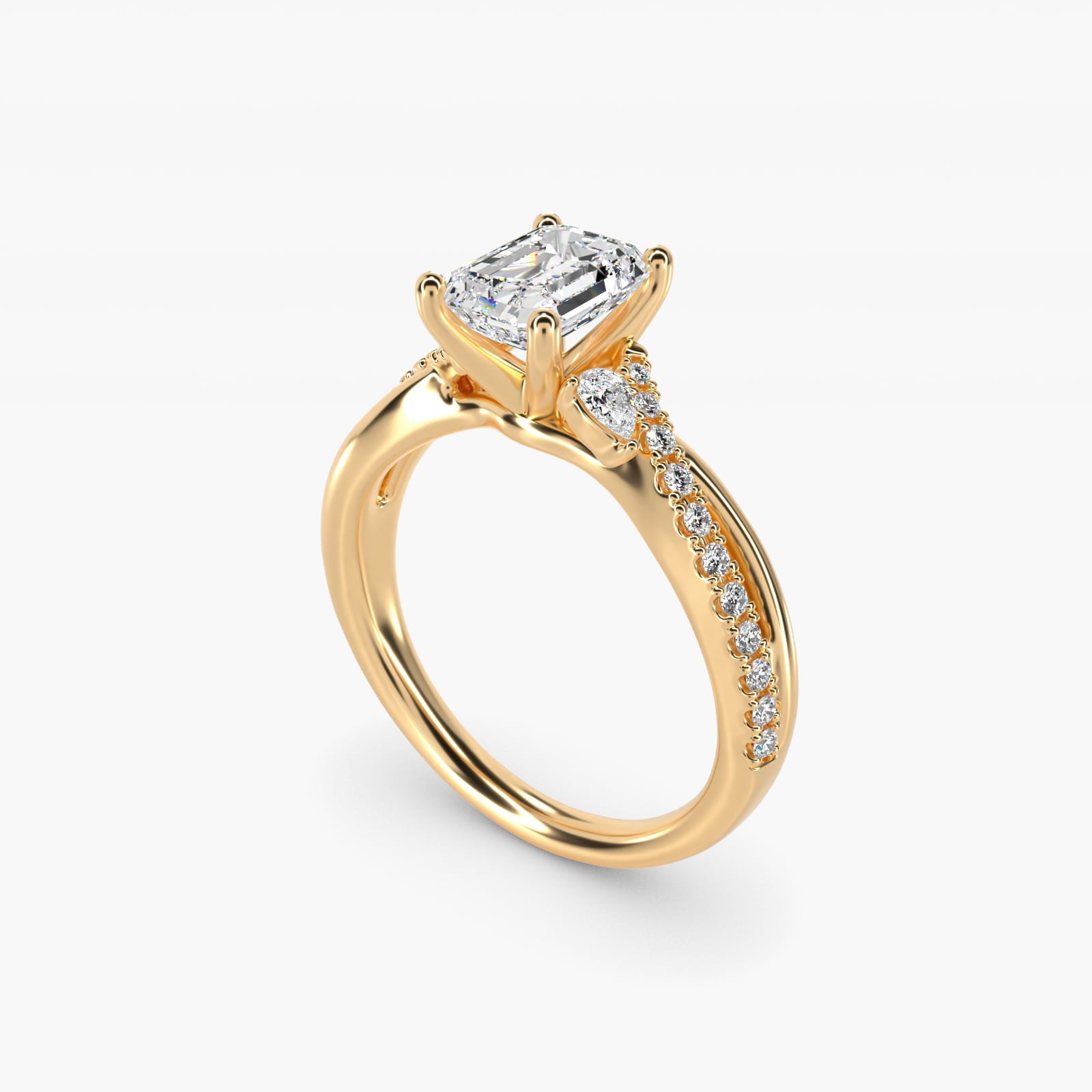 Romantic Diamond Floral Asymmetrical Twist Engagement Ring in 14k Yellow Gold (1/4 ct. tw.) - Emerald Center