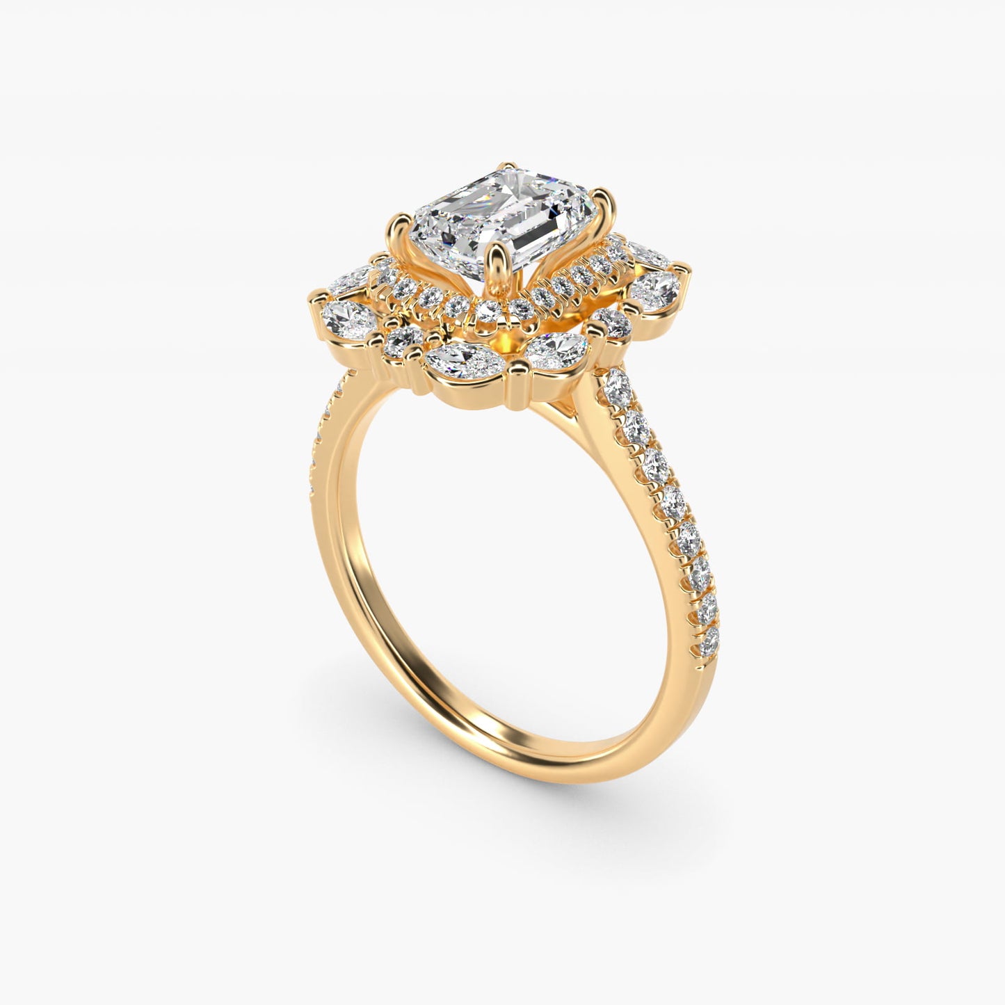Romantic Diamond Floral Halo Engagement Ring in 14k Yellow Gold (1/2 ct. tw.) - Emerald Center