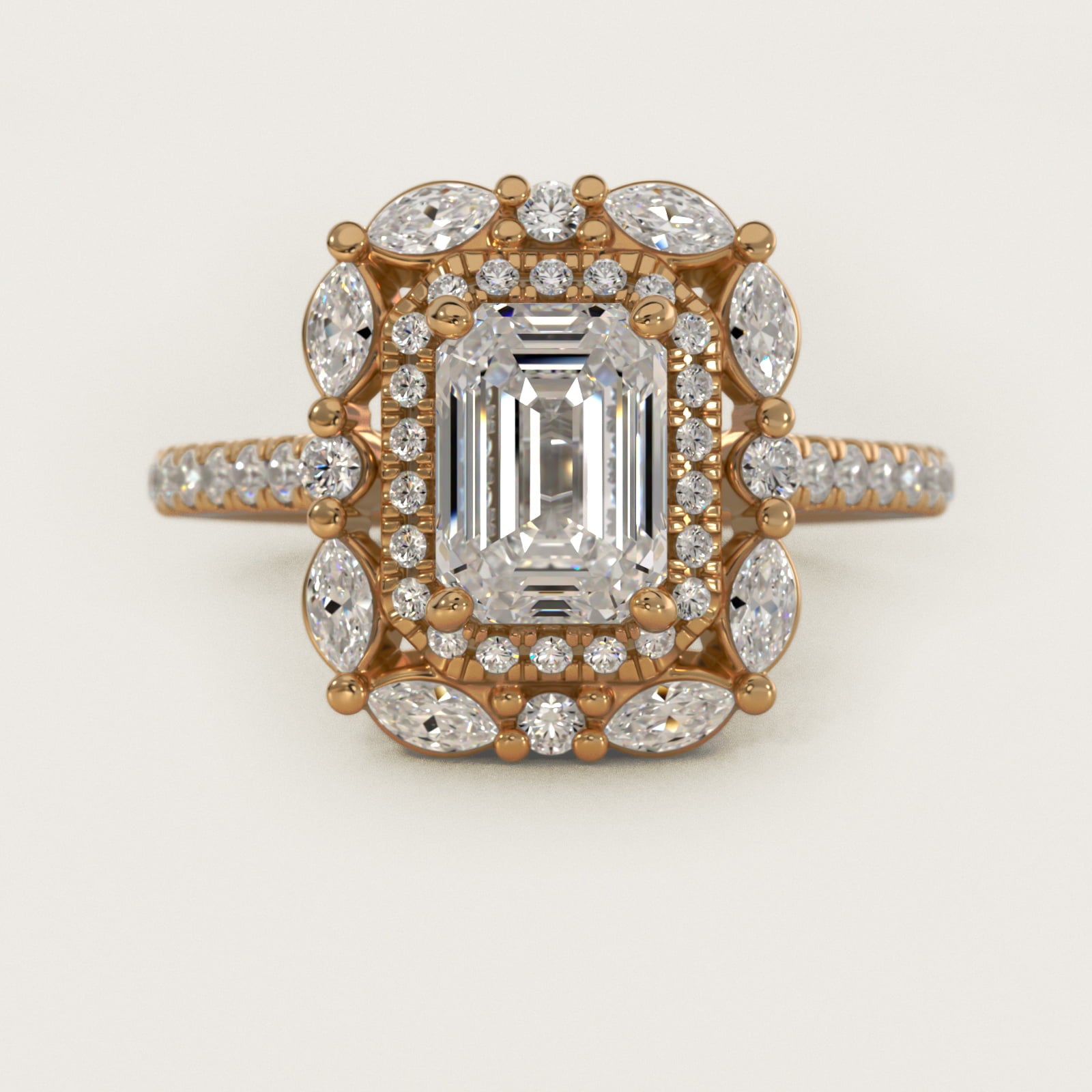 Romantic Diamond Floral Halo Engagement Ring in 18k Yellow Gold (1/2 ct. tw.) - Emerald Center