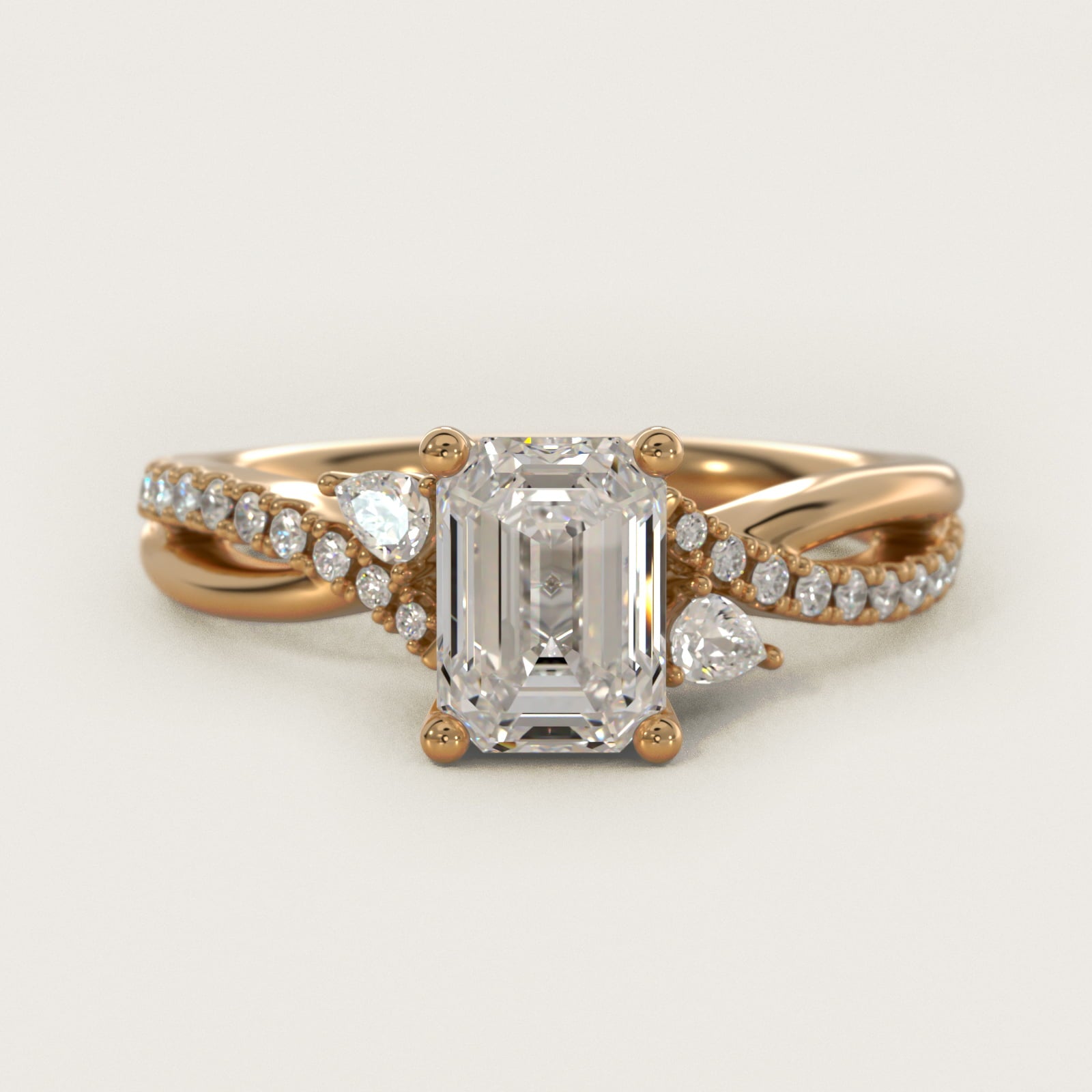 Romantic Diamond Floral Asymmetrical Twist Engagement Ring in 18k Yellow Gold (1/4 ct. tw.) - Emerald Center