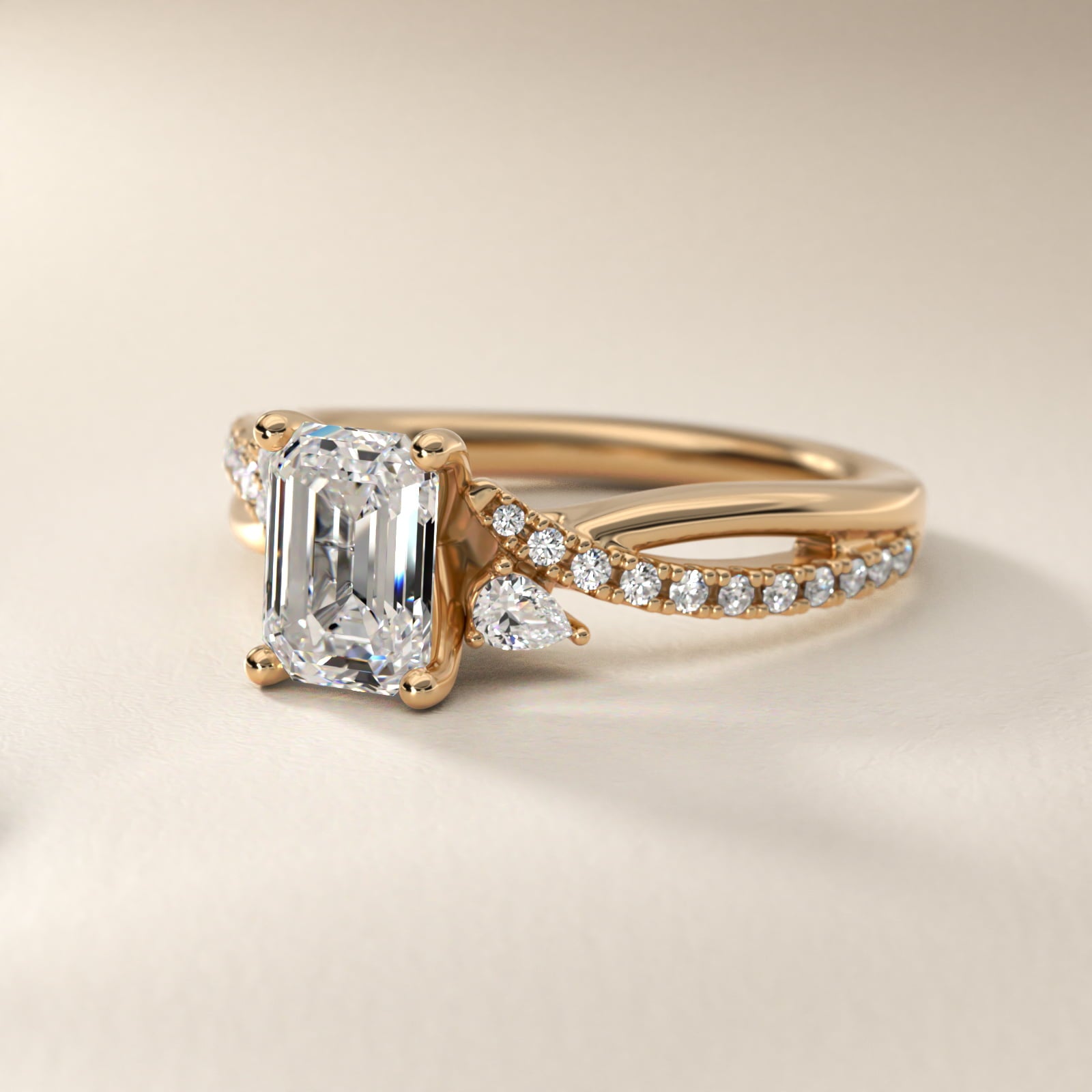 Romantic Diamond Floral Asymmetrical Twist Engagement Ring in 18k Yellow Gold (1/4 ct. tw.) - Emerald Center