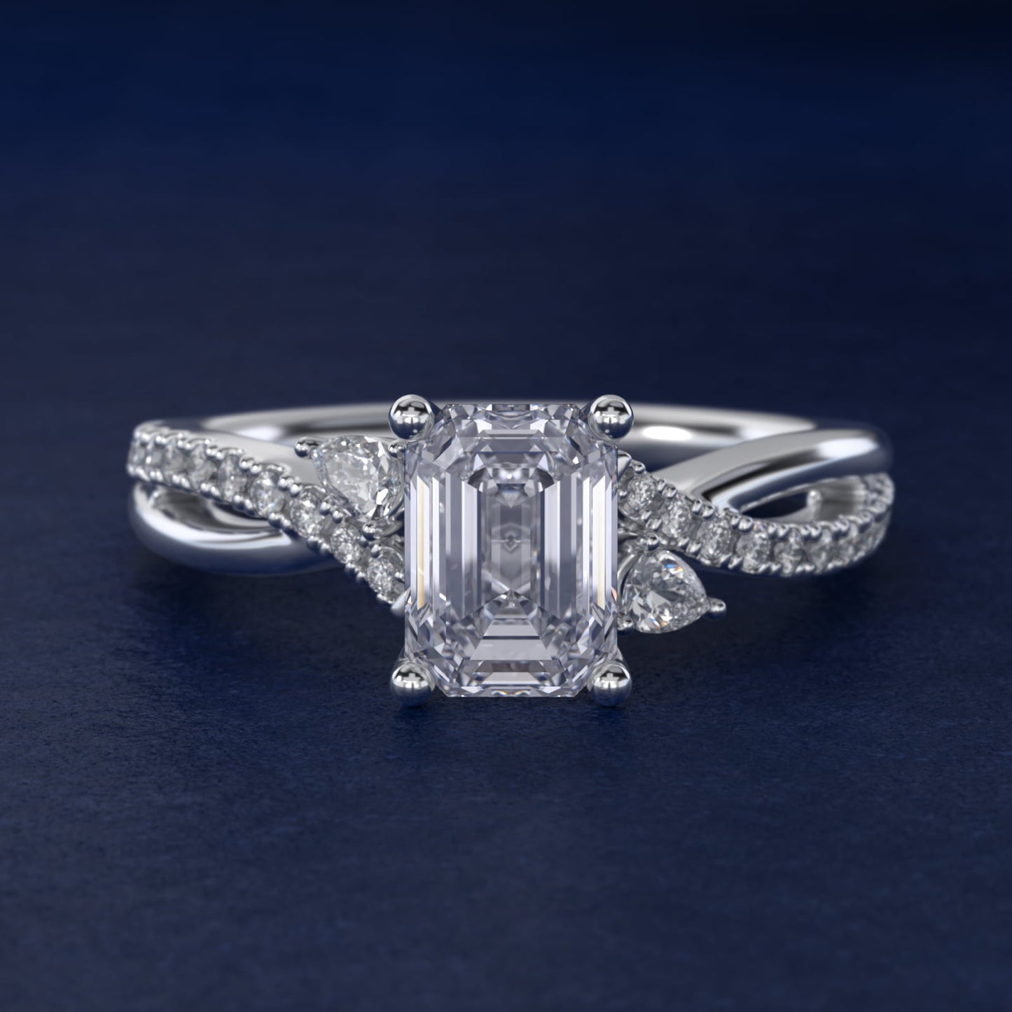 Romantic Diamond Floral Asymmetrical Twist Engagement Ring in Platinum (1/4 ct. tw.) - Emerald Center