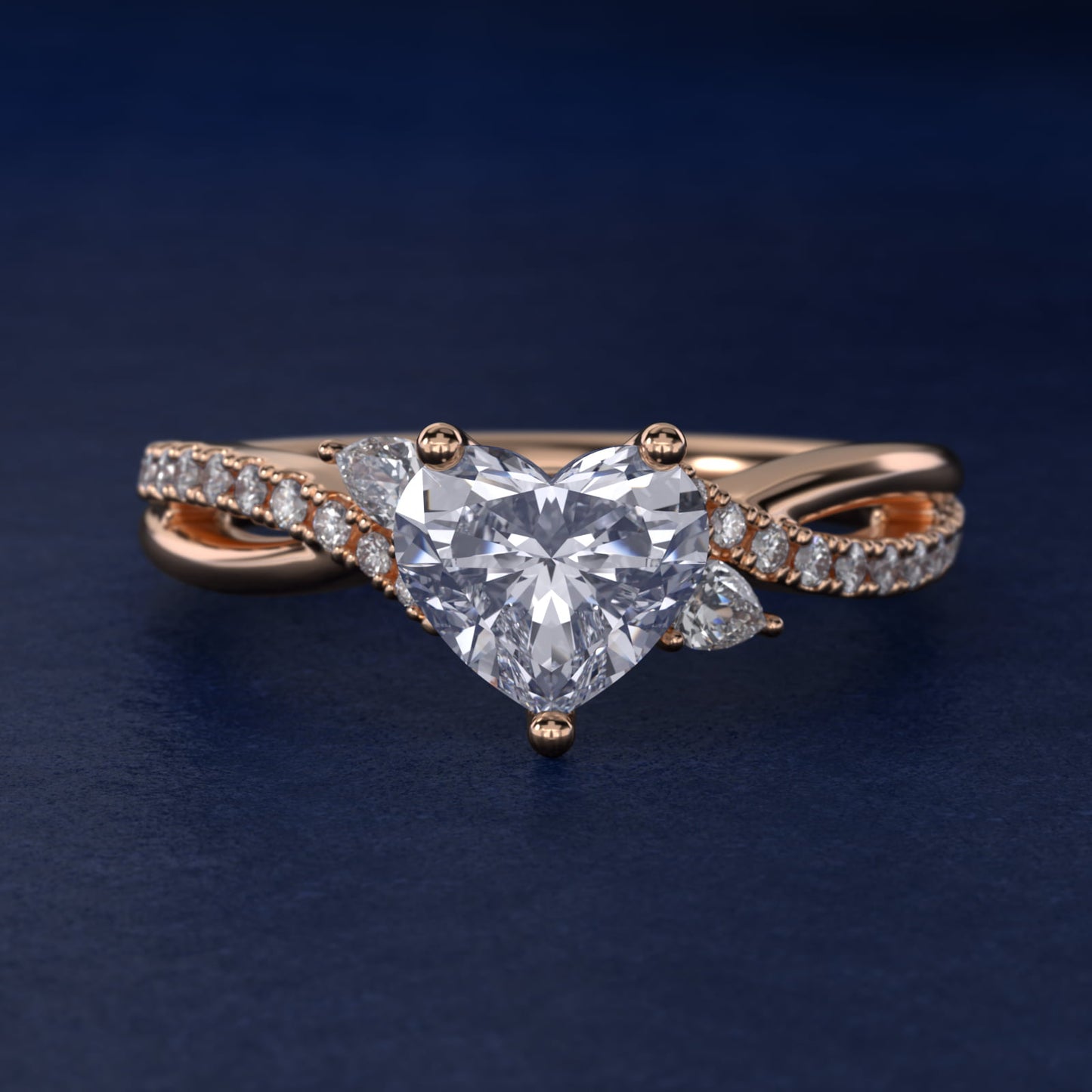 Romantic Diamond Floral Asymmetrical Twist Engagement Ring in 14k Rose Gold (1/4 ct. tw.) - Heart Center