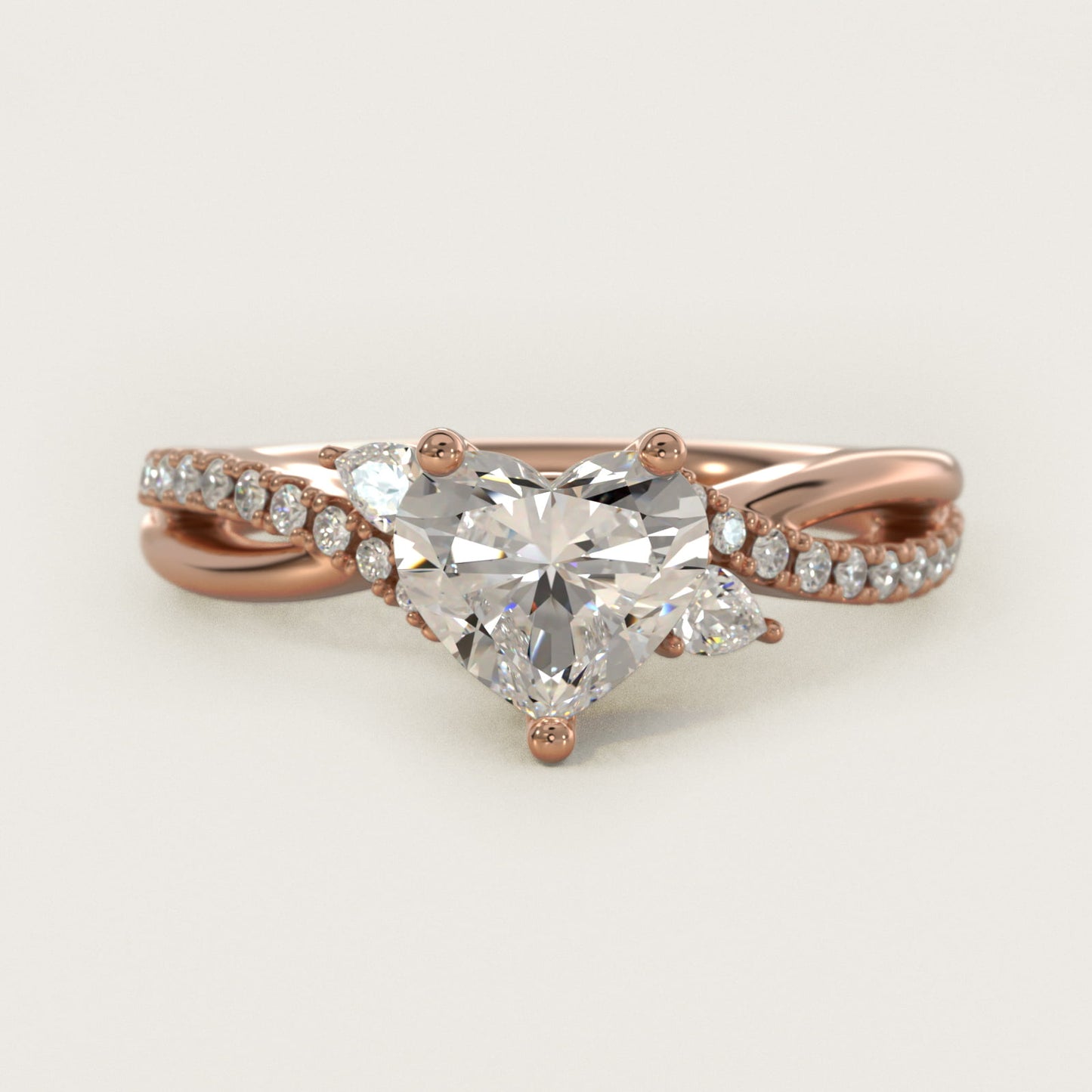 Romantic Diamond Floral Asymmetrical Twist Engagement Ring in 14k Rose Gold (1/4 ct. tw.) - Heart Center
