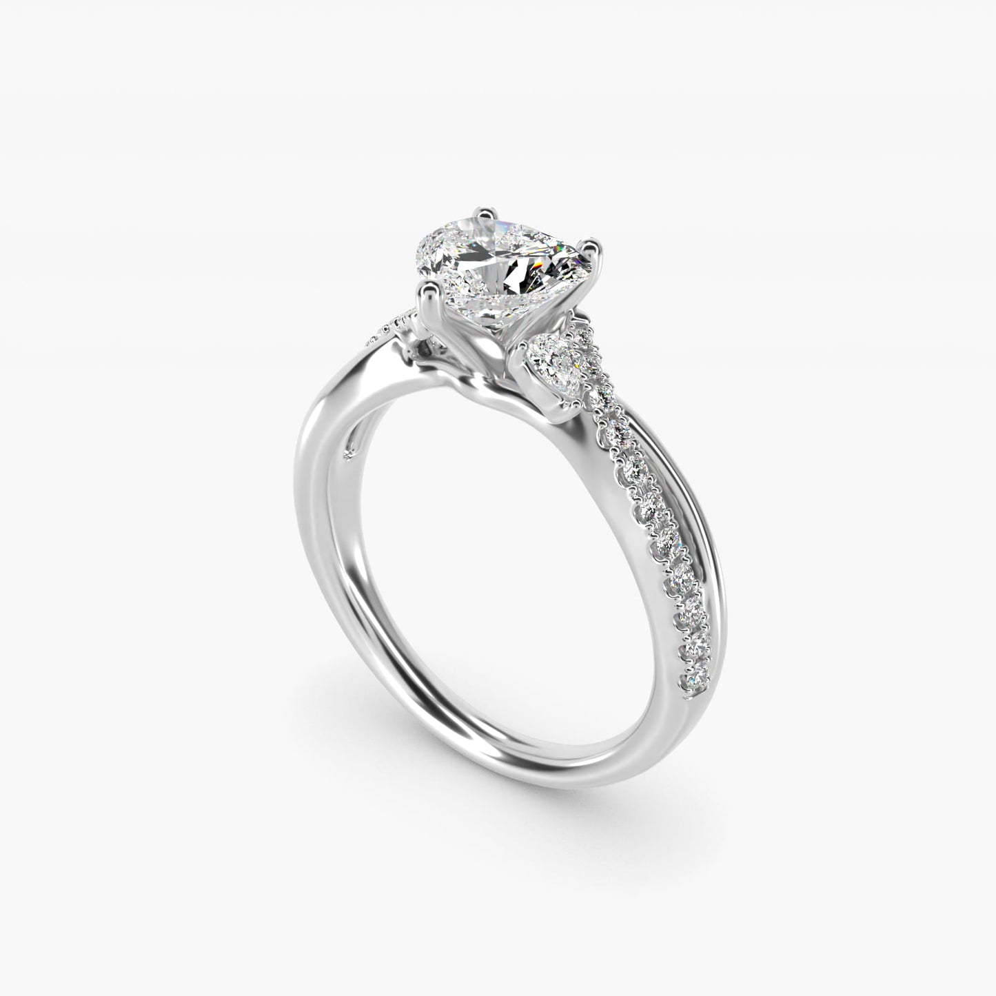 Romantic Diamond Floral Asymmetrical Twist Engagement Ring in 14k White Gold (1/4 ct. tw.) - Heart Center