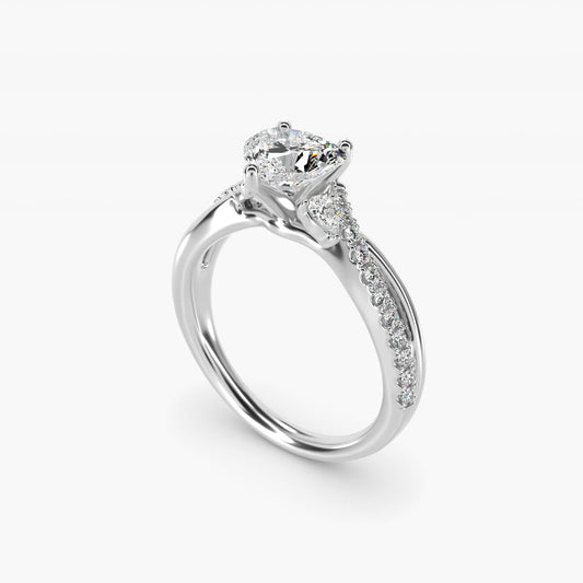 Romantic Diamond Floral Asymmetrical Twist Engagement Ring in 14k White Gold (1/4 ct. tw.) - Heart Center