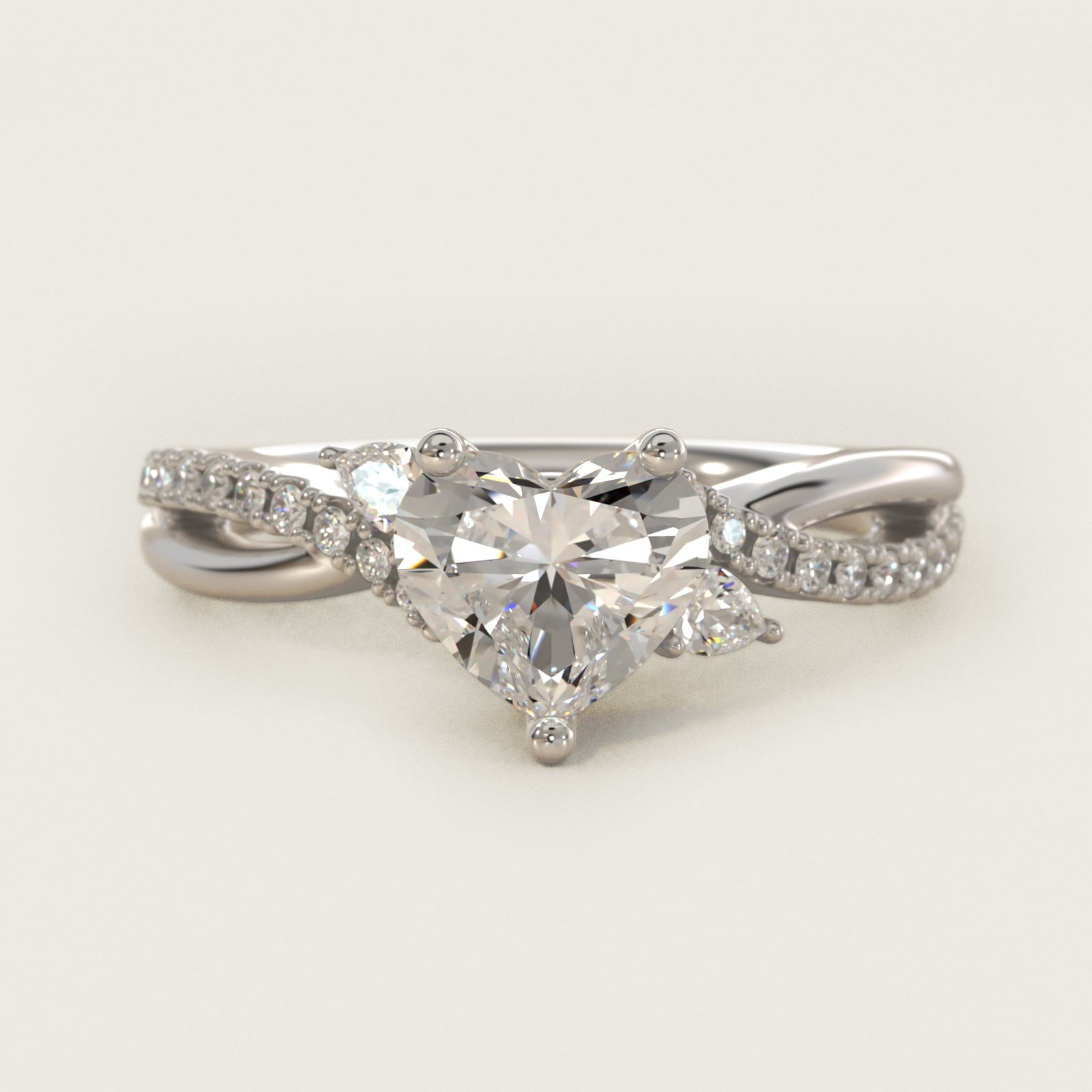 Romantic Diamond Floral Asymmetrical Twist Engagement Ring in 14k White Gold (1/4 ct. tw.) - Heart Center