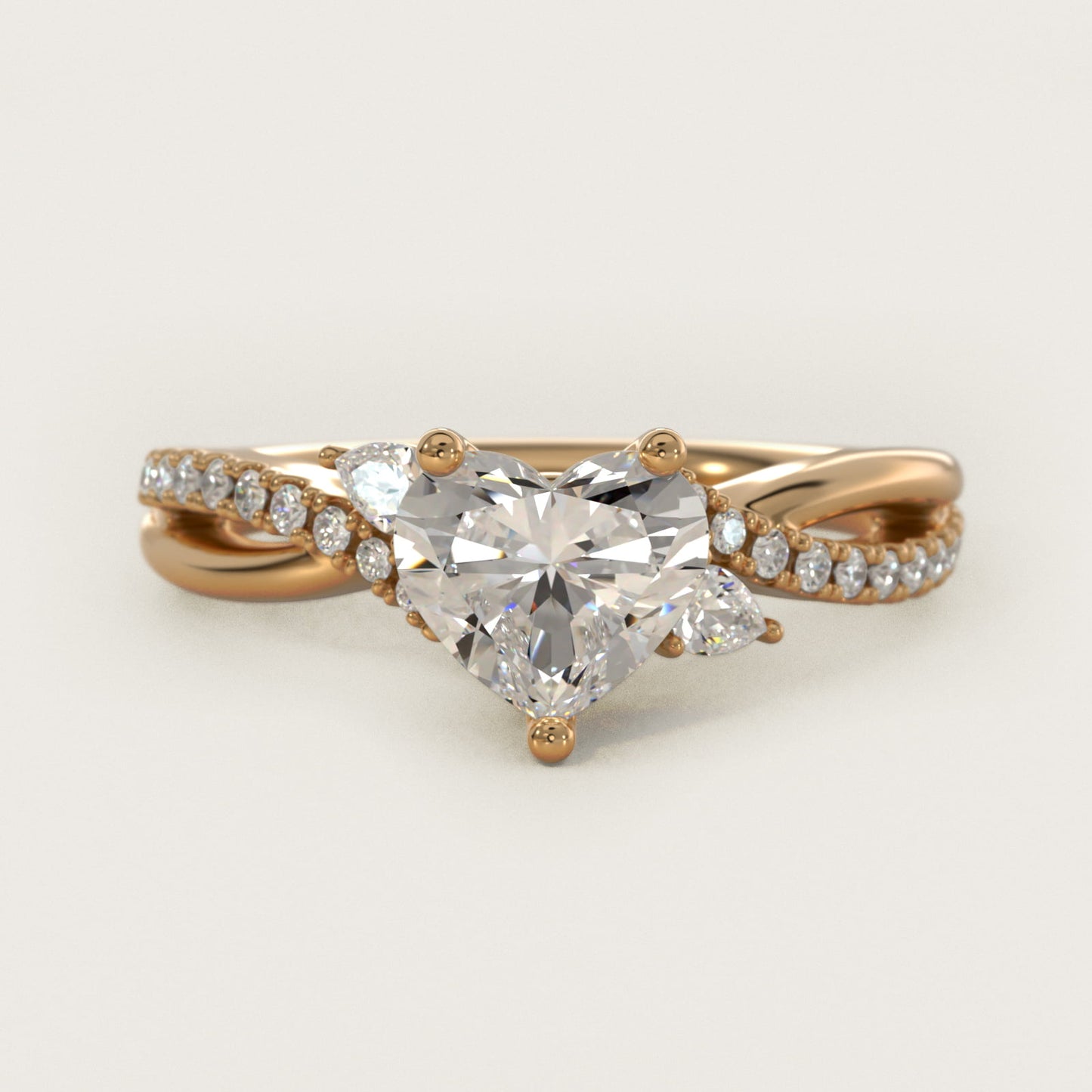 Romantic Diamond Floral Asymmetrical Twist Engagement Ring in 14k Yellow Gold (1/4 ct. tw.) - Heart Center