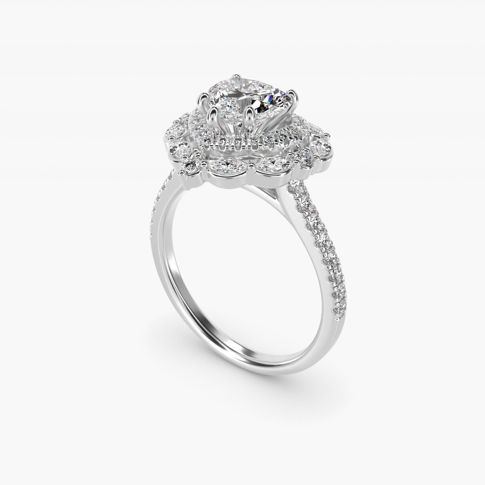Romantic Diamond Floral Halo Engagement Ring in Platinum (1/2 ct. tw.) - Heart Center