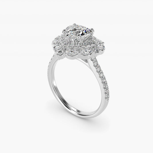Romantic Diamond Floral Halo Engagement Ring in Platinum (1/2 ct. tw.) - Heart Center