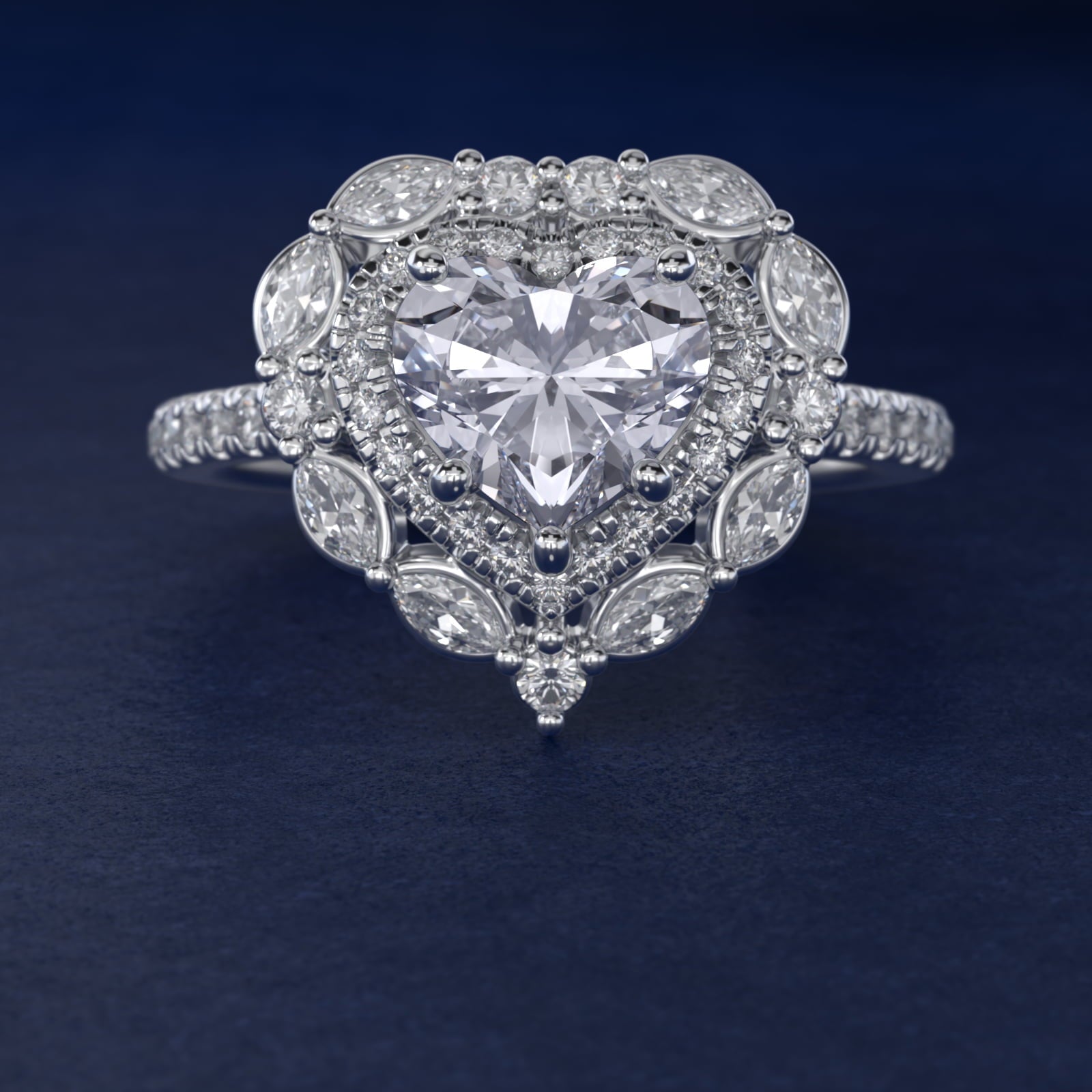 Romantic Diamond Floral Halo Engagement Ring in Platinum (1/2 ct. tw.) - Heart Center