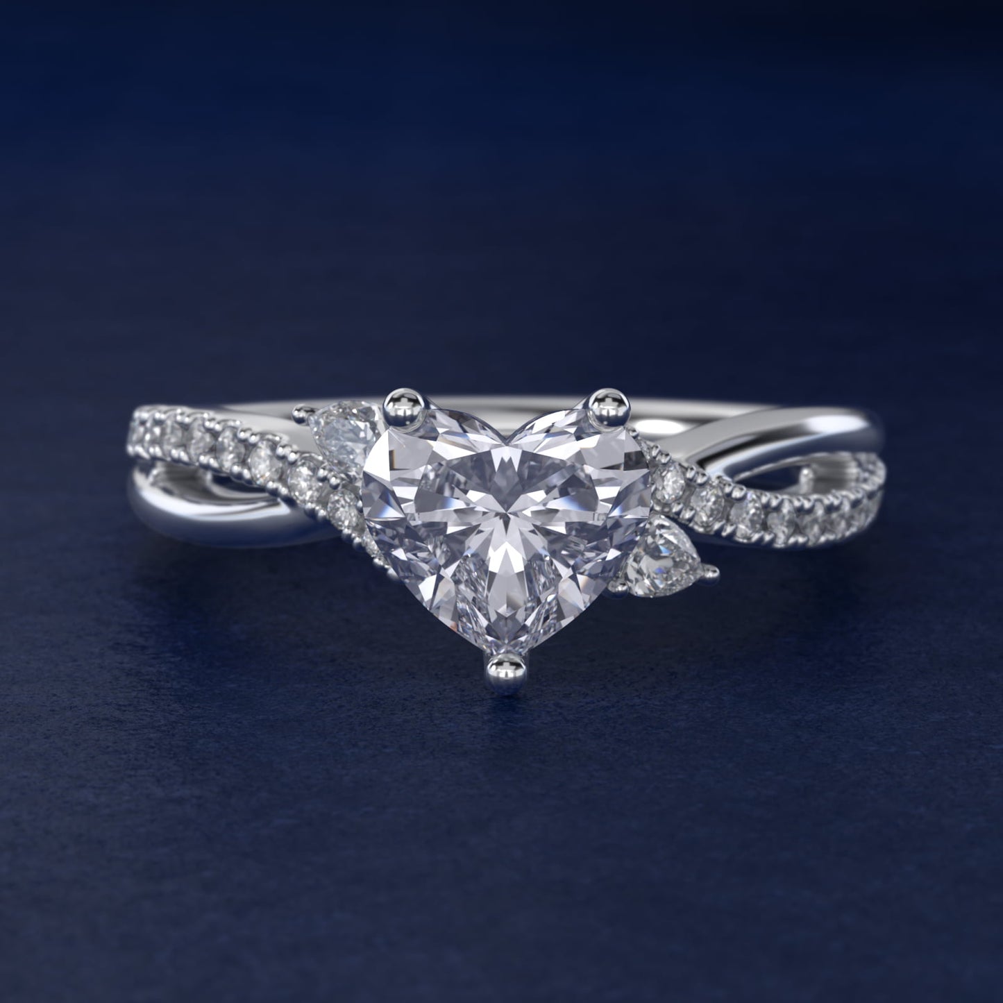 Romantic Diamond Floral Asymmetrical Twist Engagement Ring in Platinum (1/4 ct. tw.) - Heart Center
