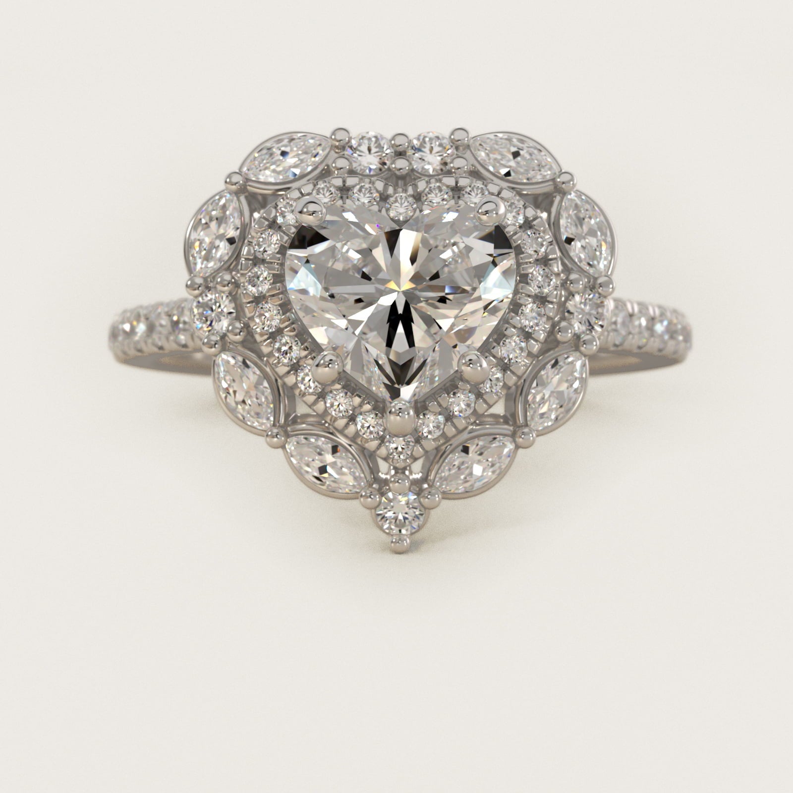 Romantic Diamond Floral Halo Engagement Ring in Platinum (1/2 ct. tw.) - Heart Center