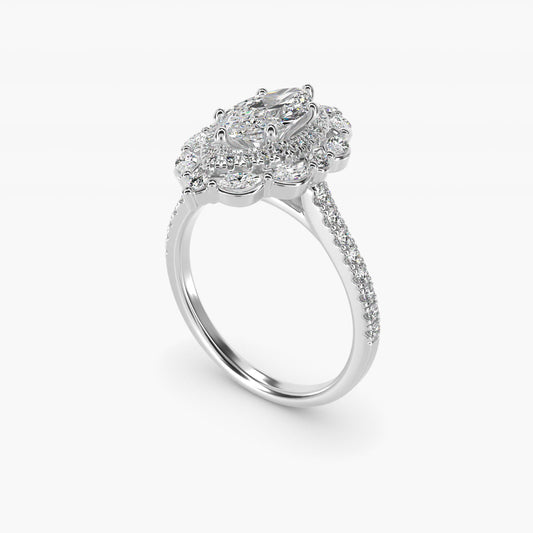 Romantic Diamond Floral Halo Engagement Ring in 18k White Gold (1/2 ct. tw.) - Marquise Center