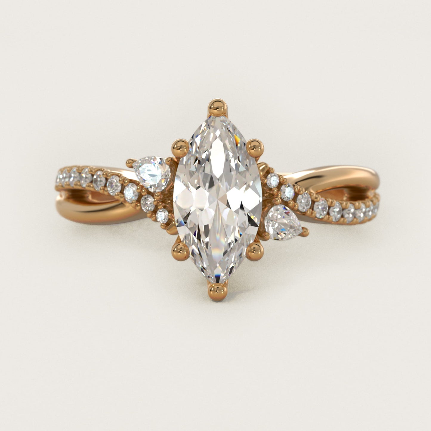 Romantic Diamond Floral Asymmetrical Twist Engagement Ring in 14k Yellow Gold (1/4 ct. tw.) - Marquise Center