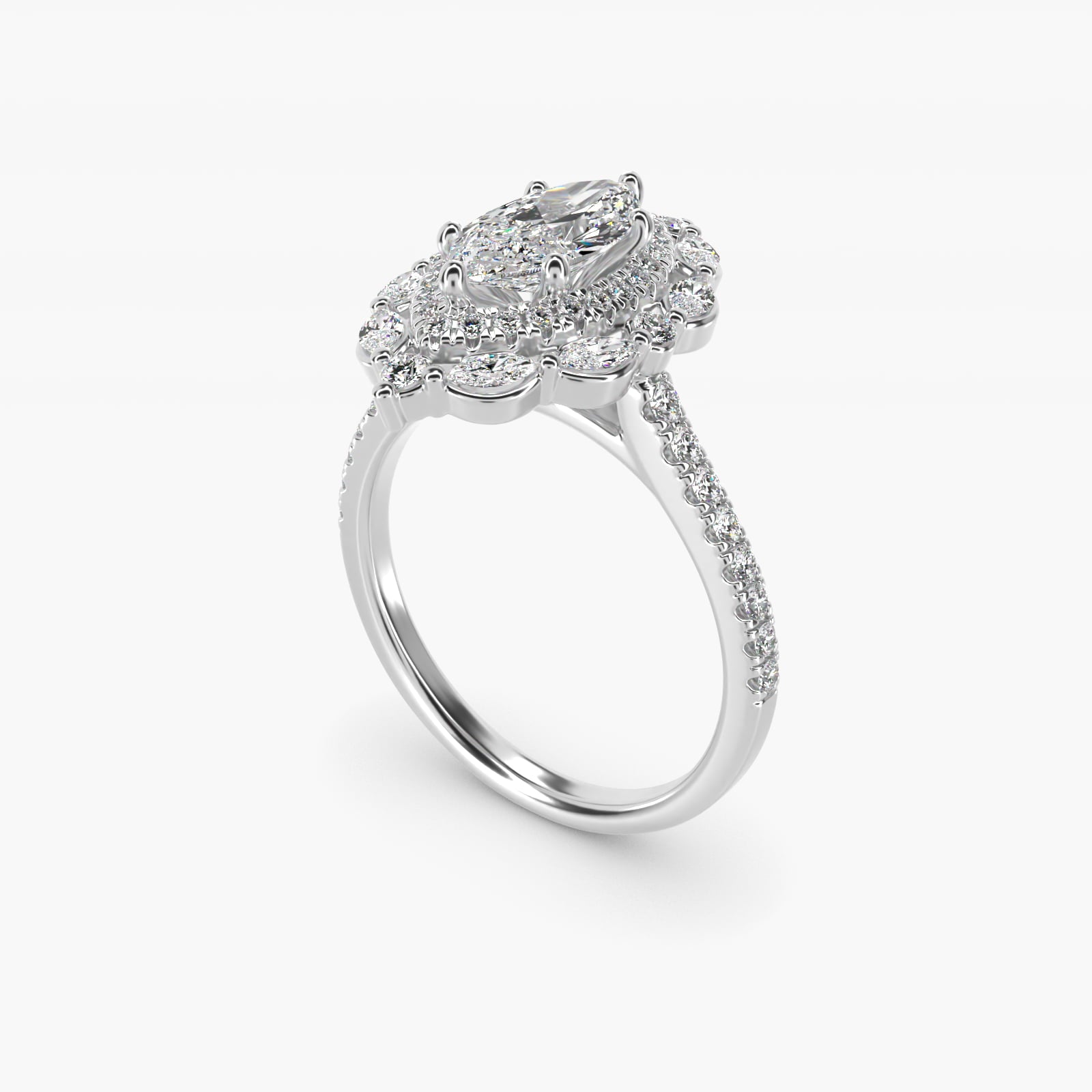 Romantic Diamond Floral Halo Engagement Ring in Platinum (1/2 ct. tw.) - Marquise Center