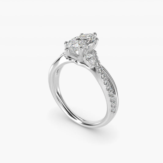 Romantic Diamond Floral Asymmetrical Twist Engagement Ring in Platinum (1/4 ct. tw.) - Marquise Center