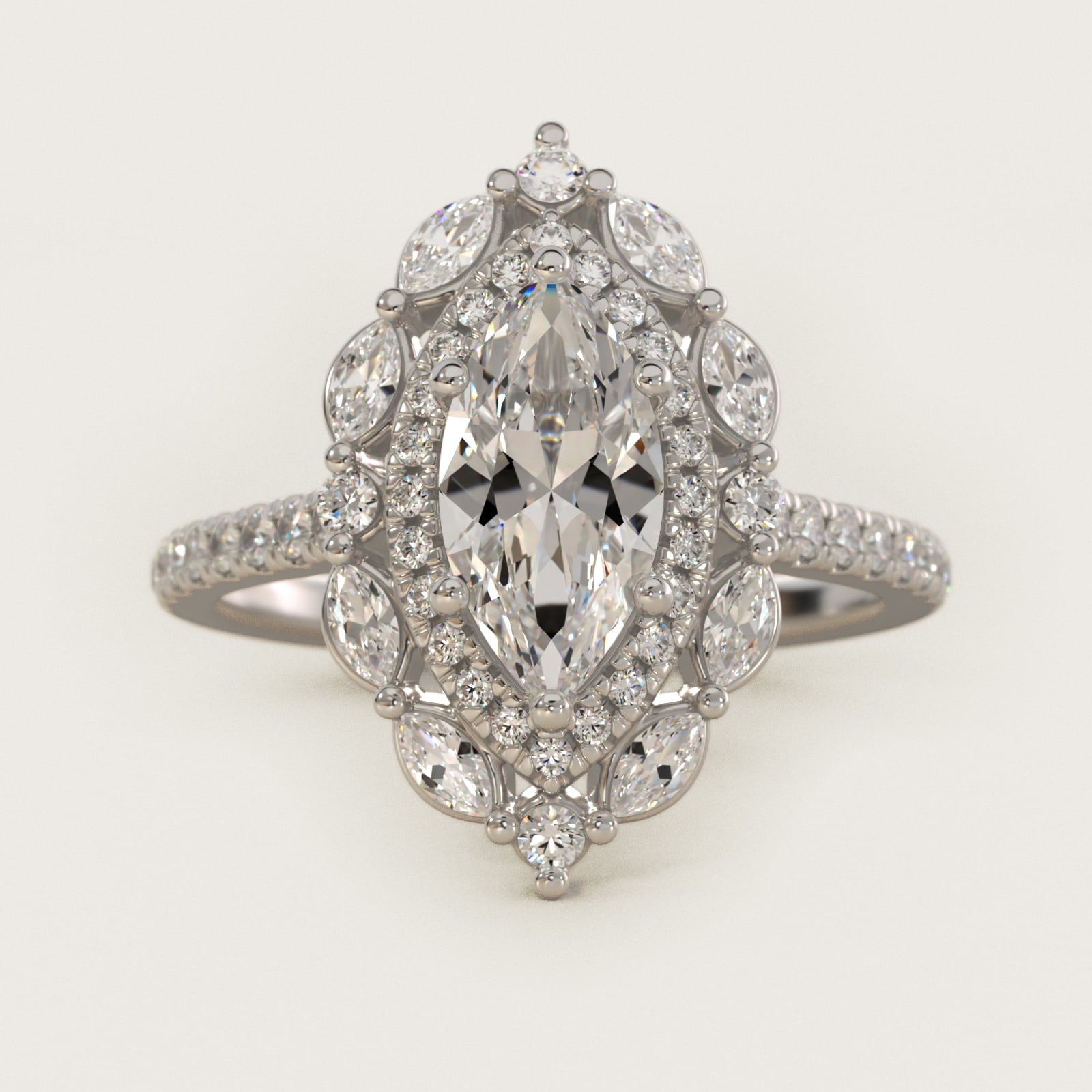 Romantic Diamond Floral Halo Engagement Ring in Platinum (1/2 ct. tw.) - Marquise Center