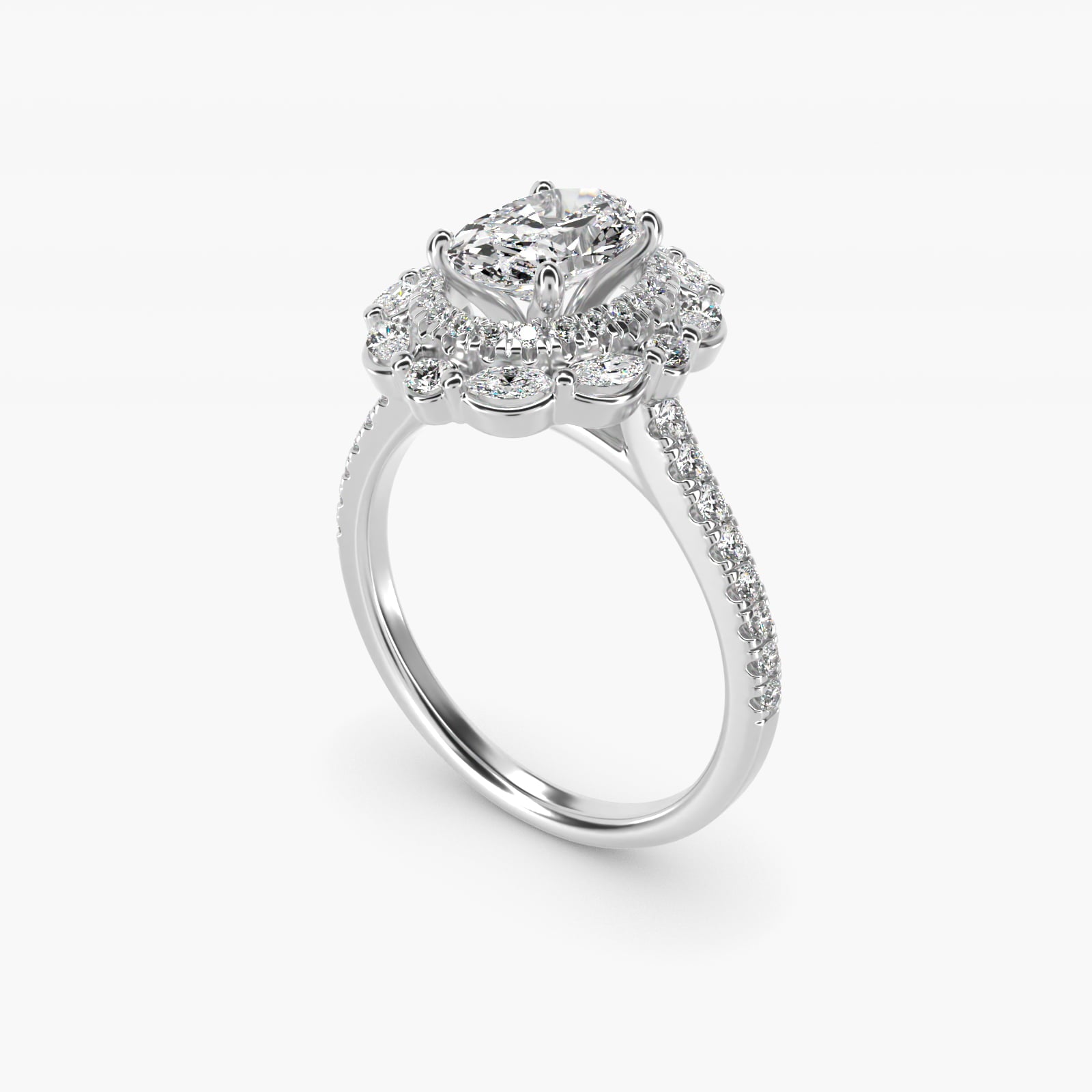 Romantic Diamond Floral Halo Engagement Ring in 18k White Gold (1/2 ct. tw.) - Oval Center