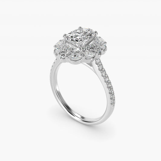 Romantic Diamond Floral Halo Engagement Ring in 18k White Gold (1/2 ct. tw.) - Oval Center