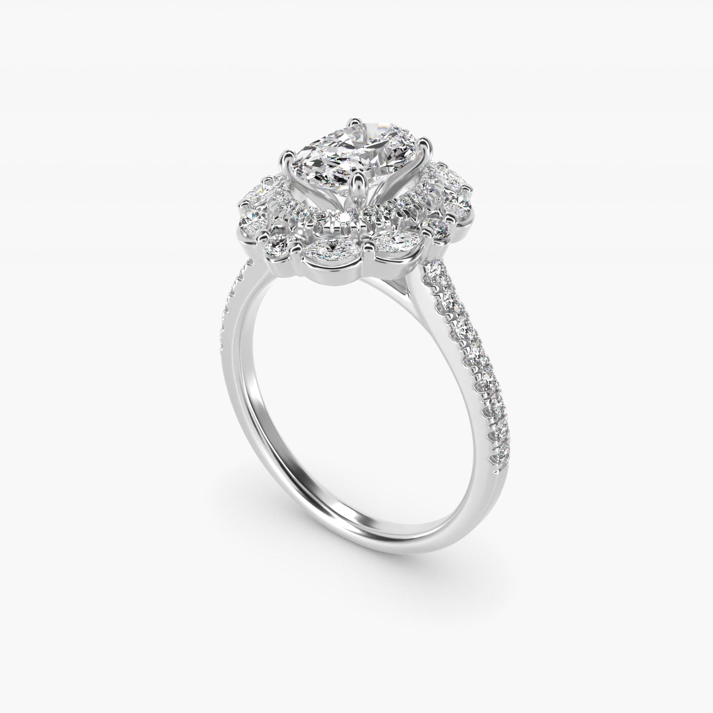 Romantic Diamond Floral Halo Engagement Ring in 14k White Gold (1/2 ct. tw.) - Oval Center