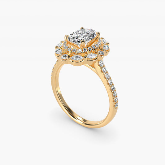 Romantic Diamond Floral Halo Engagement Ring in 14k Yellow Gold (1/2 ct. tw.) - Oval Center