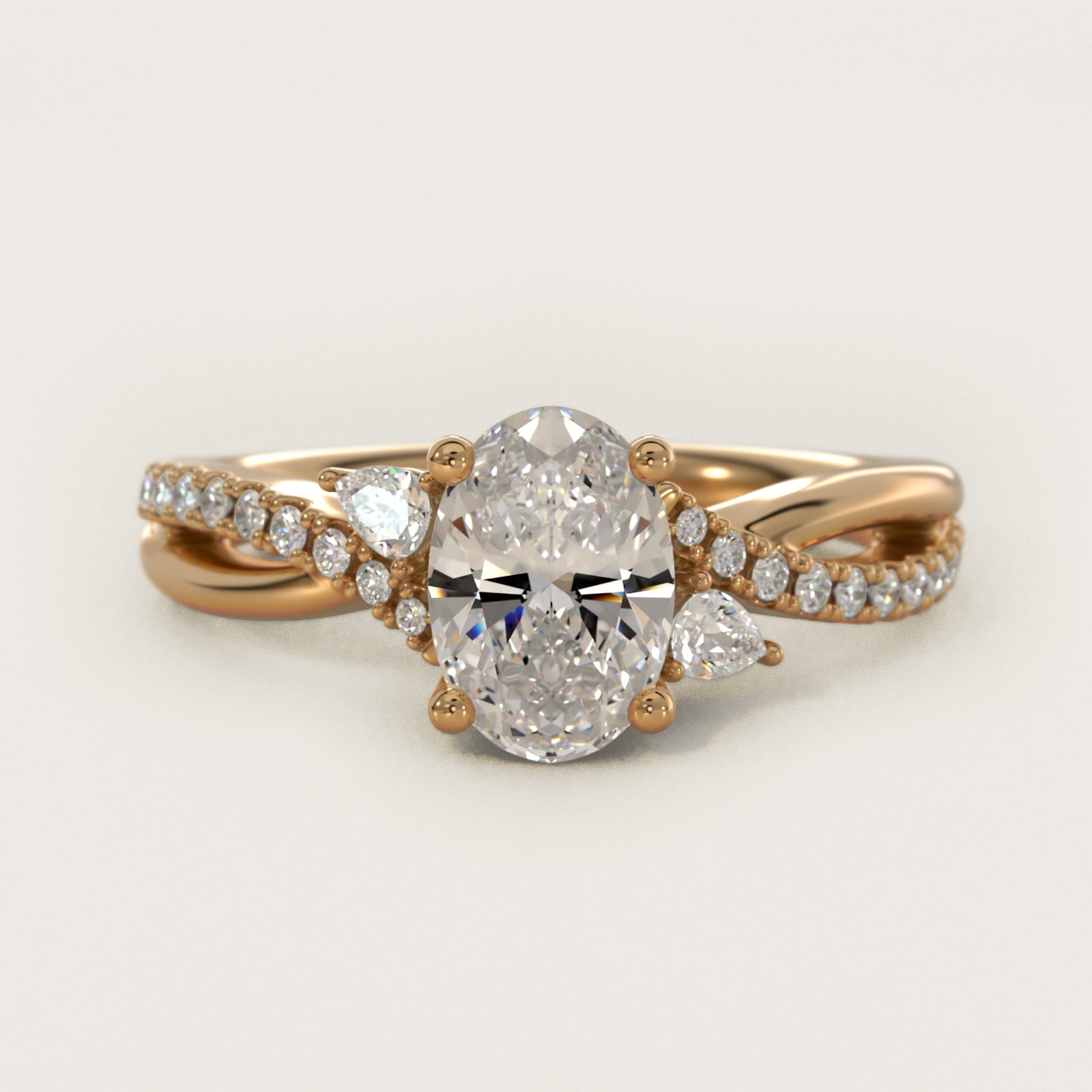 Romantic Diamond Floral Asymmetrical Twist Engagement Ring in 14k Yellow Gold (1/4 ct. tw.) - Oval Center