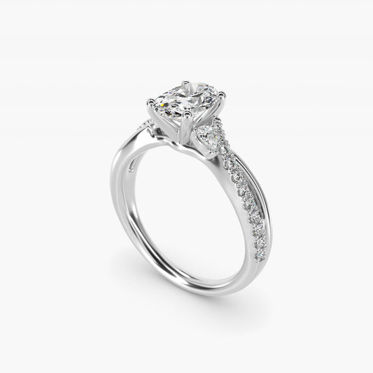 Romantic Diamond Floral Asymmetrical Twist Engagement Ring in Platinum (1/4 ct. tw.) - Oval Center