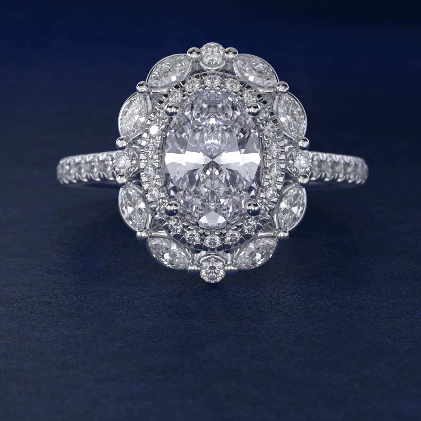 Romantic Diamond Floral Halo Engagement Ring in Platinum (1/2 ct. tw.) - Oval Center