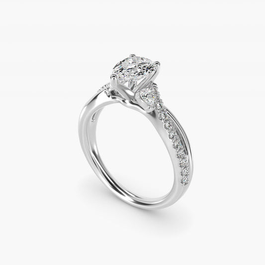 Romantic Diamond Floral Asymmetrical Twist Engagement Ring in 14k White Gold (1/4 ct. tw.) - Pear Center