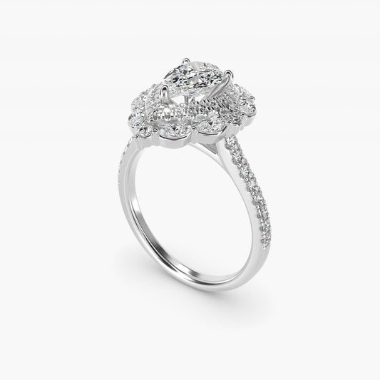 Romantic Diamond Floral Halo Engagement Ring in 14k White Gold (1/2 ct. tw.) - Pear Center