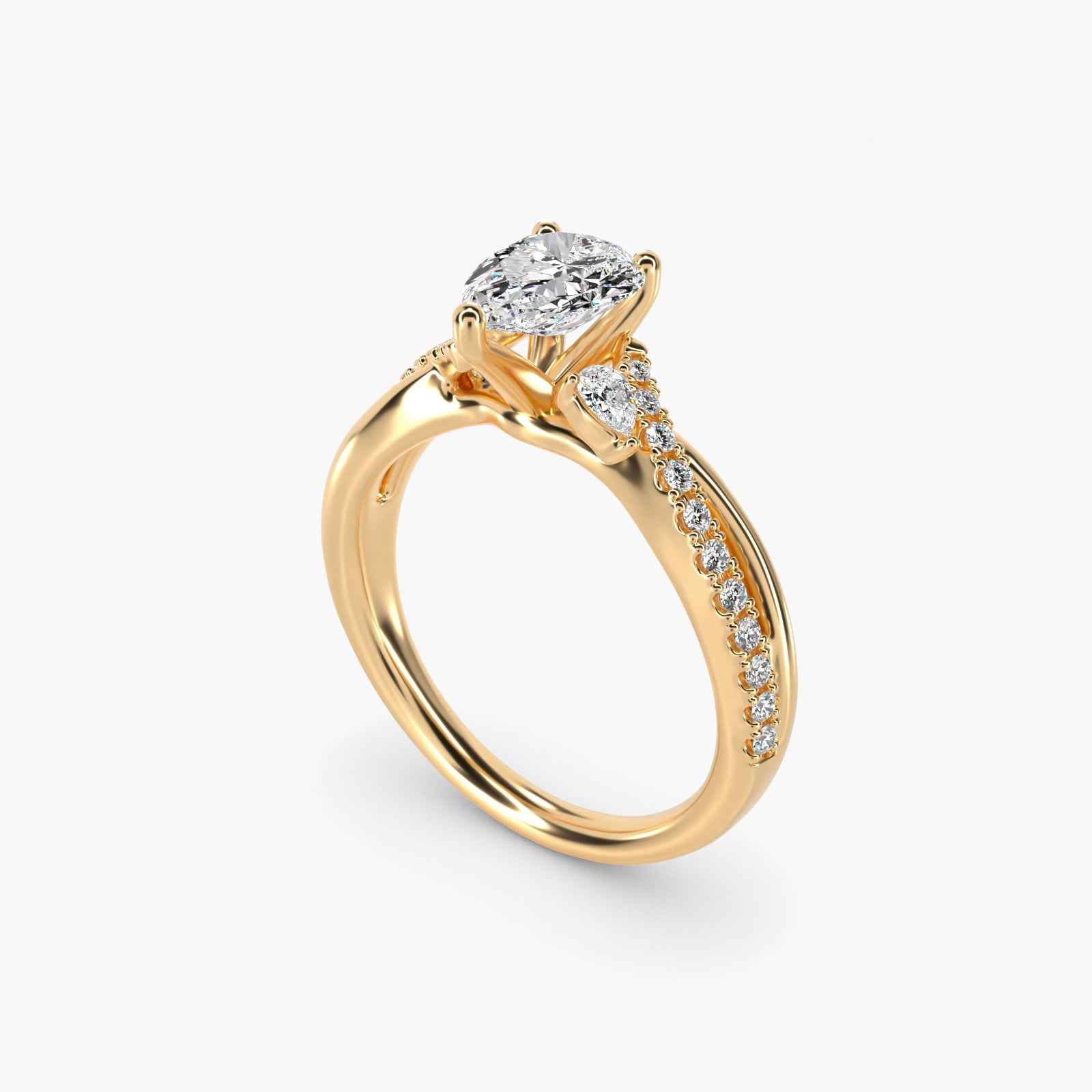 Romantic Diamond Floral Asymmetrical Twist Engagement Ring in 14k Yellow Gold (1/4 ct. tw.) - Pear Center