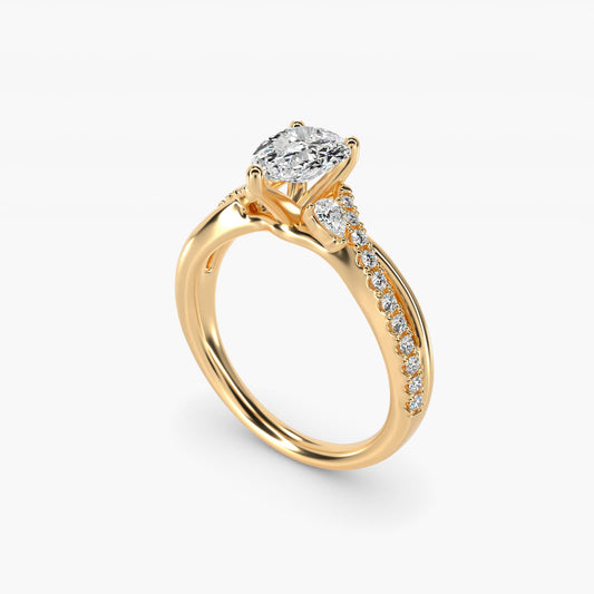 Romantic Diamond Floral Asymmetrical Twist Engagement Ring in 18k Yellow Gold (1/4 ct. tw.) - Pear Center