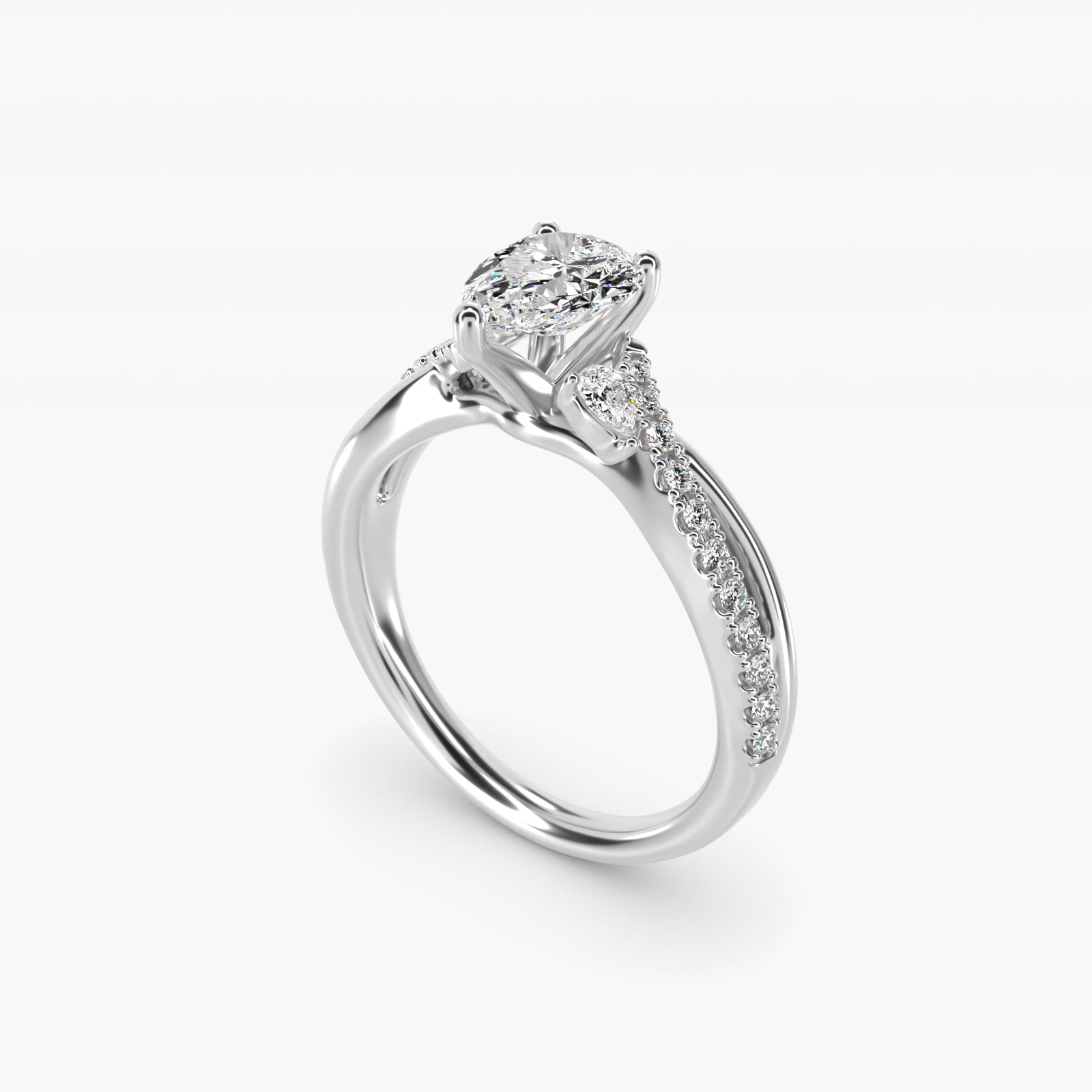 Romantic Diamond Floral Asymmetrical Twist Engagement Ring in Platinum (1/4 ct. tw.) - Pear Center
