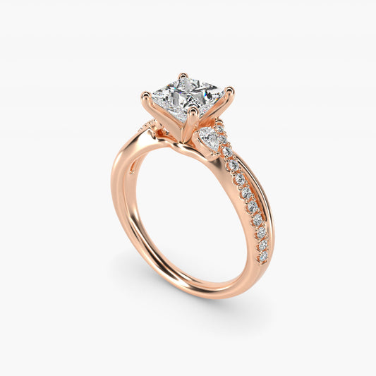 Romantic Diamond Floral Asymmetrical Twist Engagement Ring in 14k Rose Gold (1/4 ct. tw.) - Princess Center