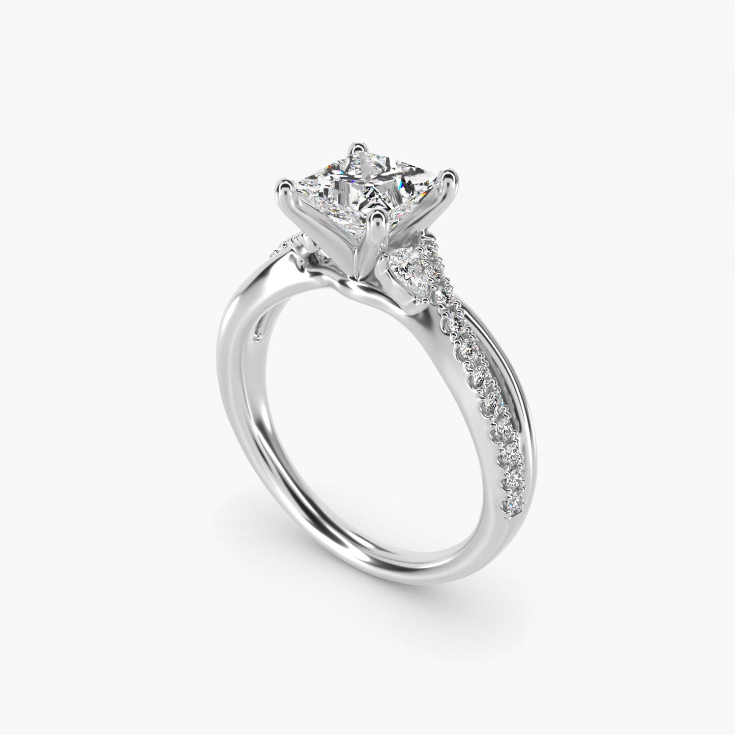 Romantic Diamond Floral Asymmetrical Twist Engagement Ring in 14k White Gold (1/4 ct. tw.) - Princess Center