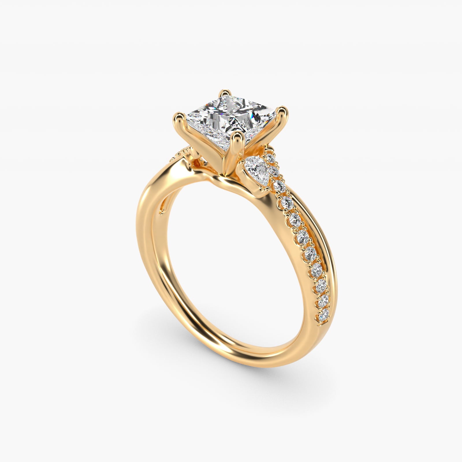 Romantic Diamond Floral Asymmetrical Twist Engagement Ring in 18k Yellow Gold (1/4 ct. tw.) - Princess Center