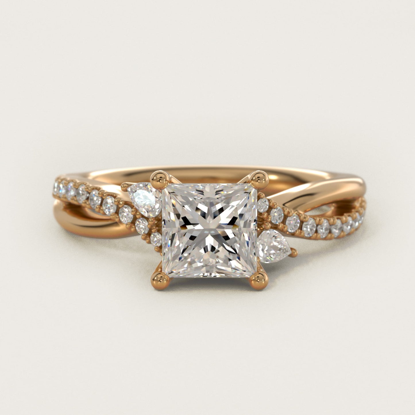 Romantic Diamond Floral Asymmetrical Twist Engagement Ring in 14k Yellow Gold (1/4 ct. tw.) - Princess Center