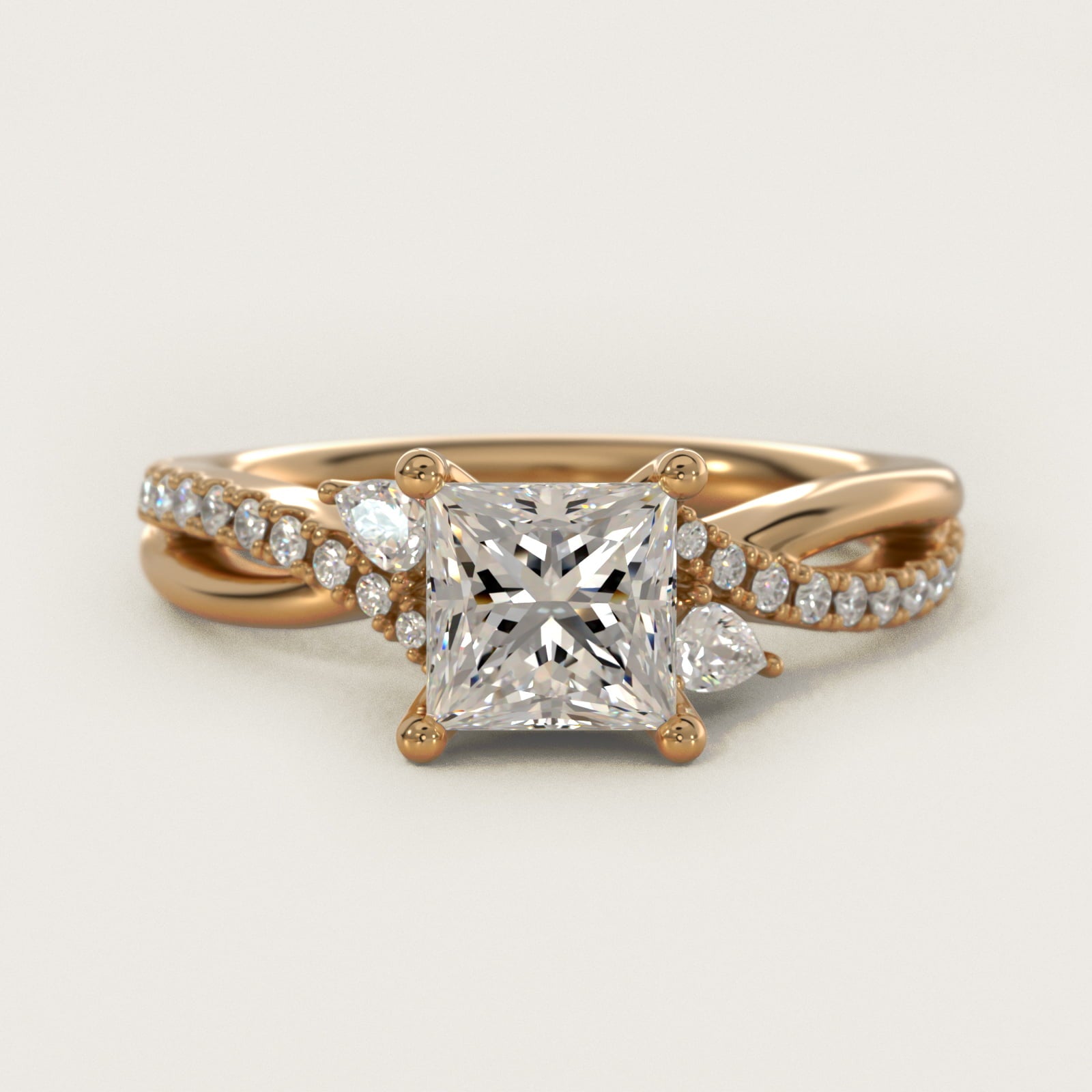 Romantic Diamond Floral Asymmetrical Twist Engagement Ring in 14k Yellow Gold (1/4 ct. tw.) - Princess Center