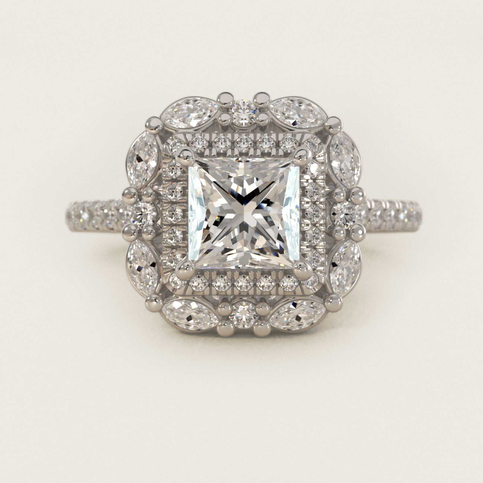 Romantic Diamond Floral Halo Engagement Ring in Platinum (1/2 ct. tw.) - Princess Center