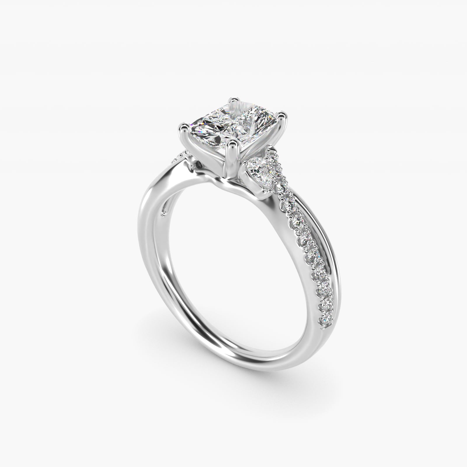 Romantic Diamond Floral Asymmetrical Twist Engagement Ring in 14k White Gold (1/4 ct. tw.) - Radiant Center