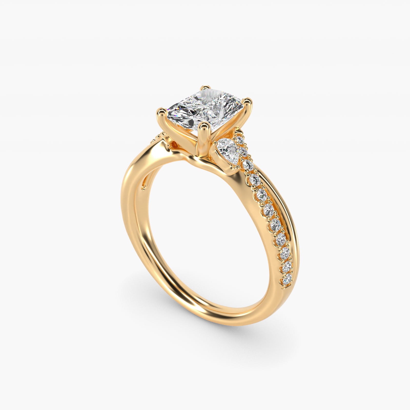 Romantic Diamond Floral Asymmetrical Twist Engagement Ring in 14k Yellow Gold (1/4 ct. tw.) - Radiant Center