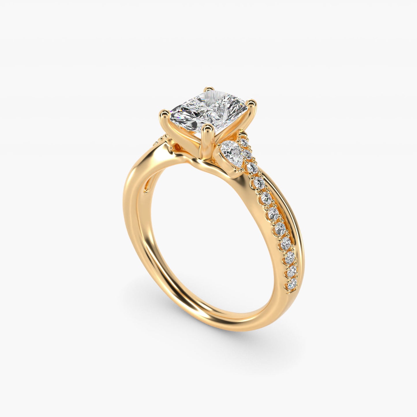 Romantic Diamond Floral Asymmetrical Twist Engagement Ring in 18k Yellow Gold (1/4 ct. tw.) - Radiant Center
