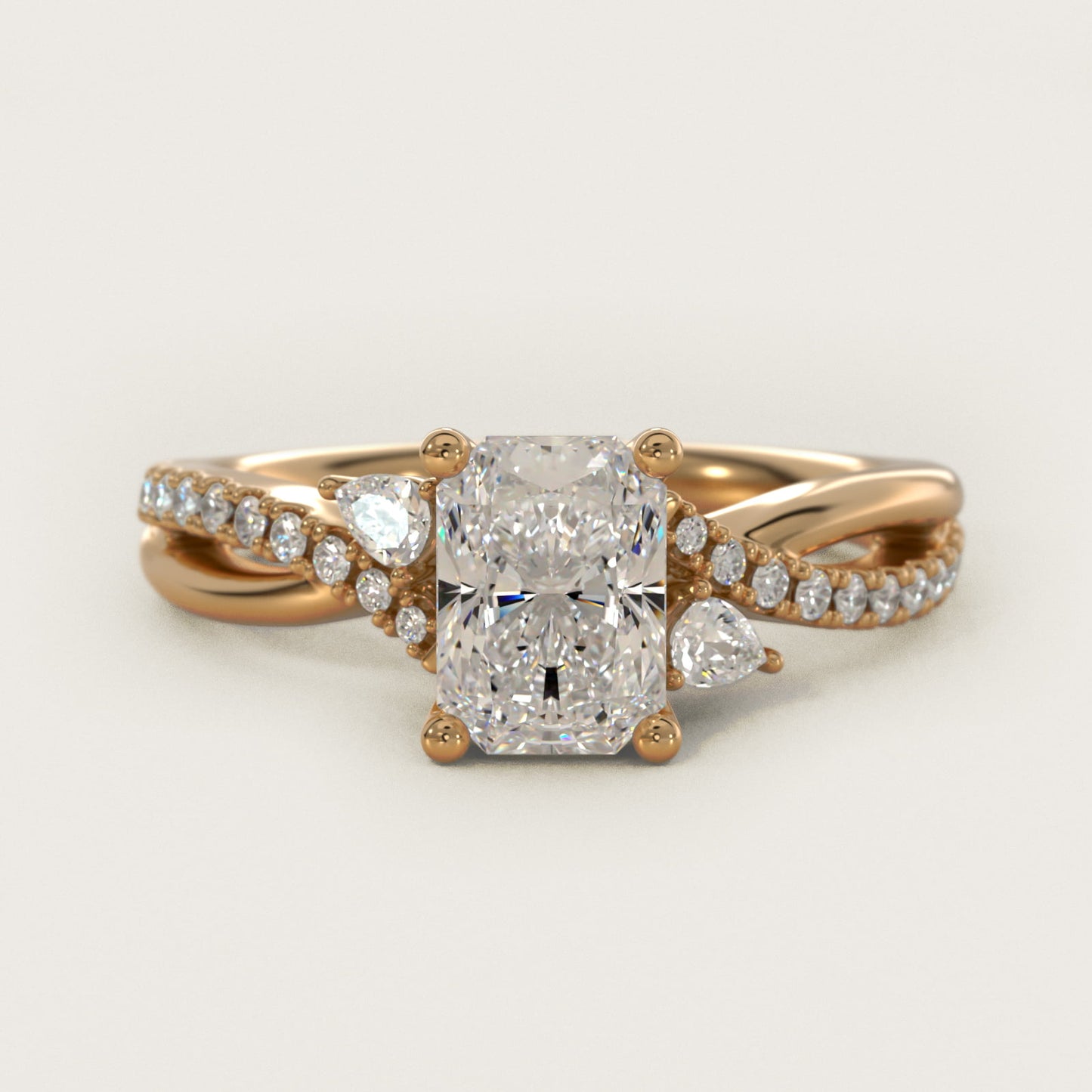 Romantic Diamond Floral Asymmetrical Twist Engagement Ring in 14k Yellow Gold (1/4 ct. tw.) - Radiant Center