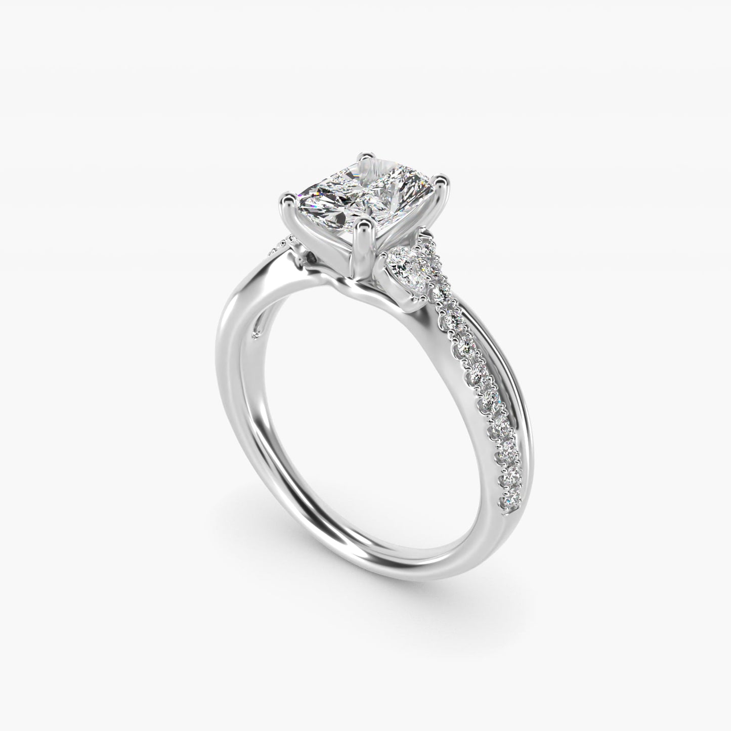 Romantic Diamond Floral Asymmetrical Twist Engagement Ring in Platinum (1/4 ct. tw.) - Radiant Center