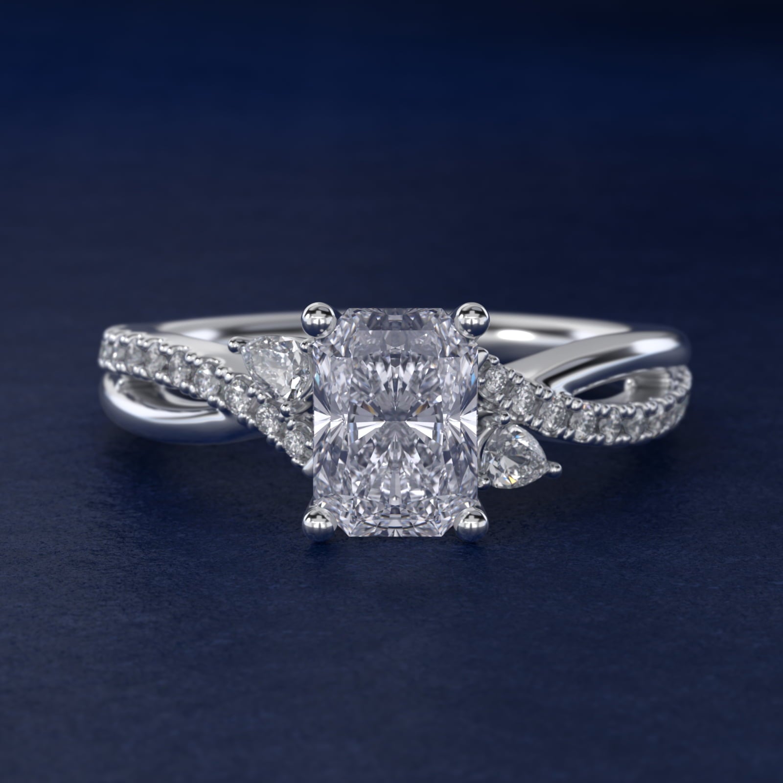 Romantic Diamond Floral Asymmetrical Twist Engagement Ring in Platinum (1/4 ct. tw.) - Radiant Center