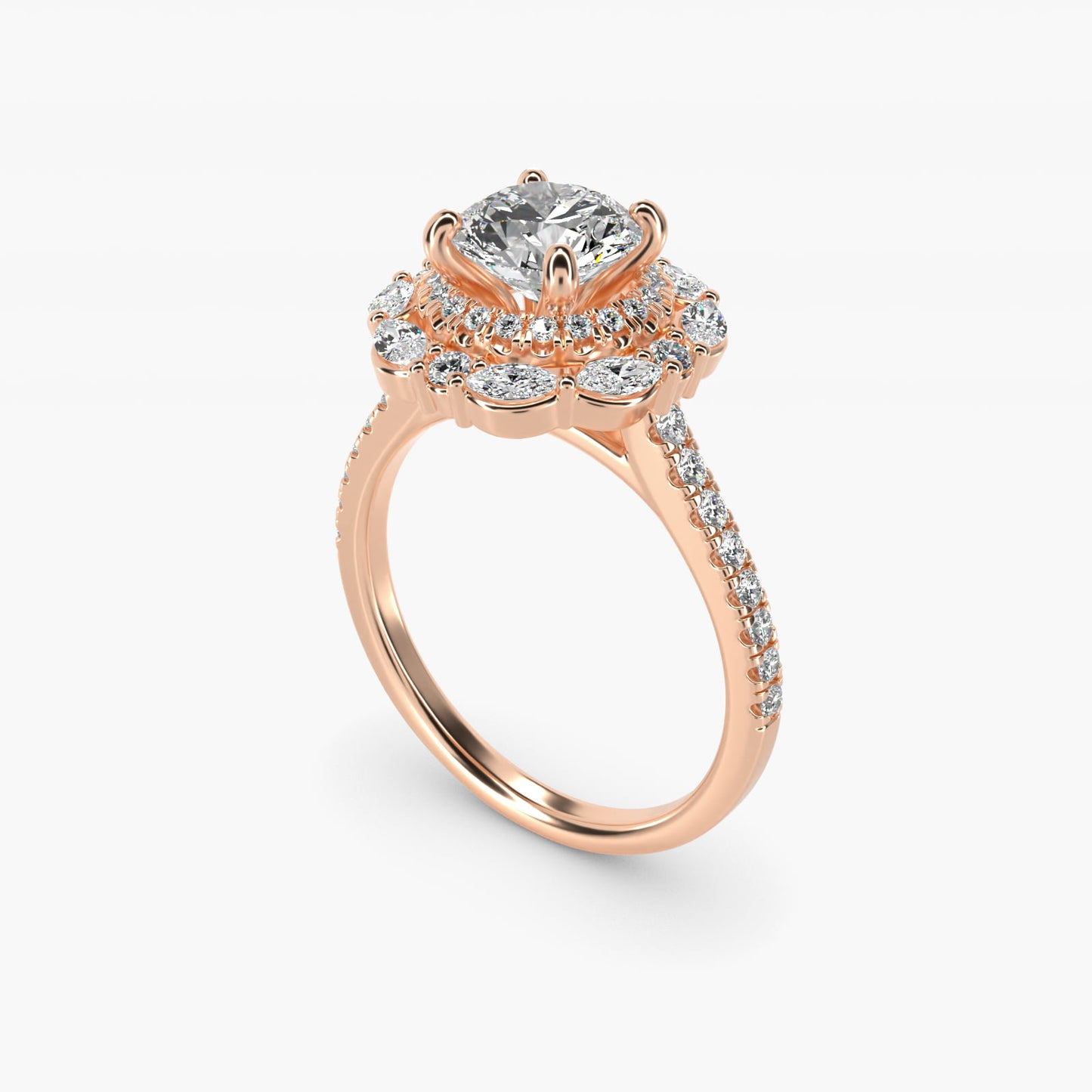 Romantic Diamond Floral Halo Engagement Ring in 18k Rose Gold (1/2 ct. tw.) - Round Center